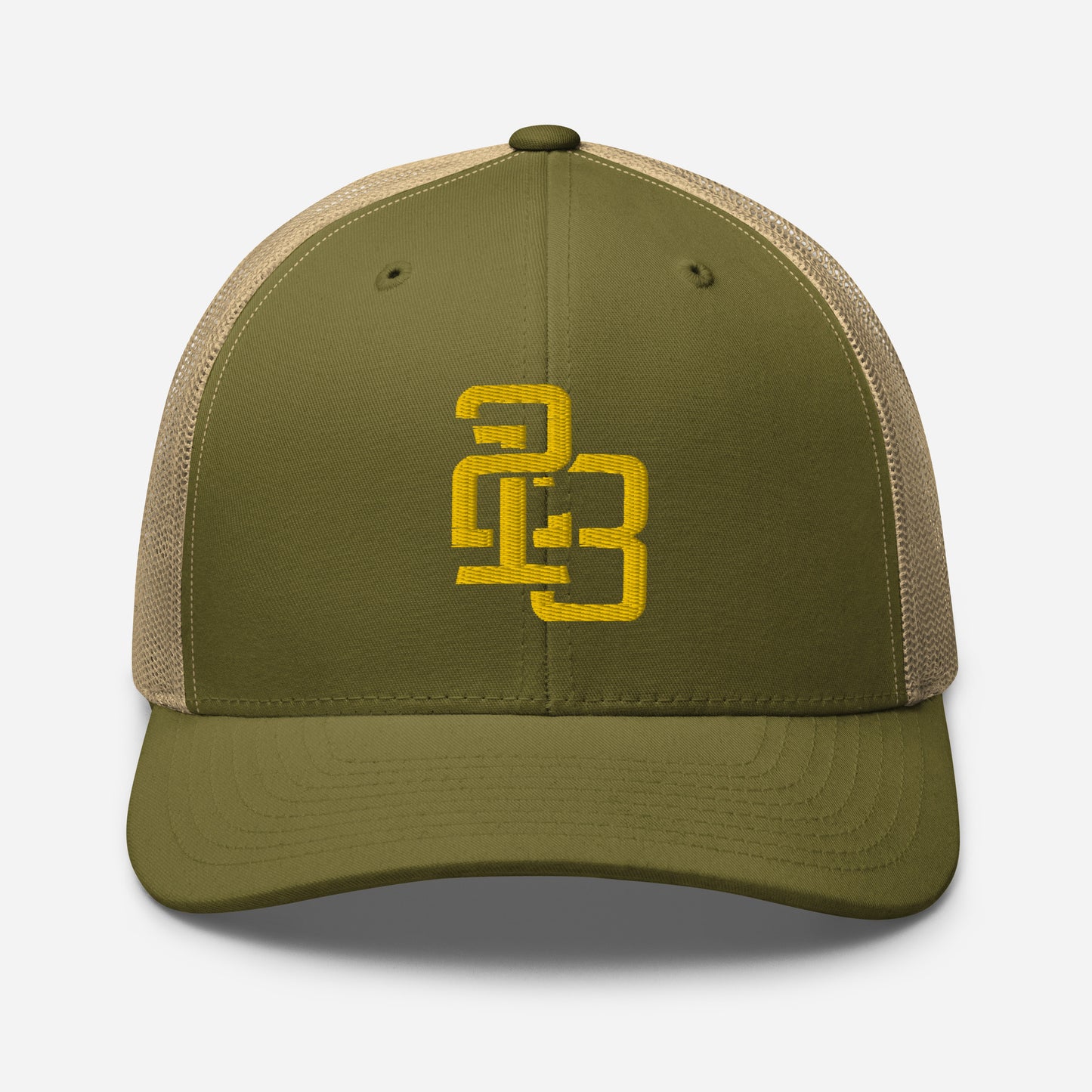 "213" Retro Trucker Hat | Yupoong 6606 | E Luna CLASSIC Solocrest 1 Gold Thread Front Logo