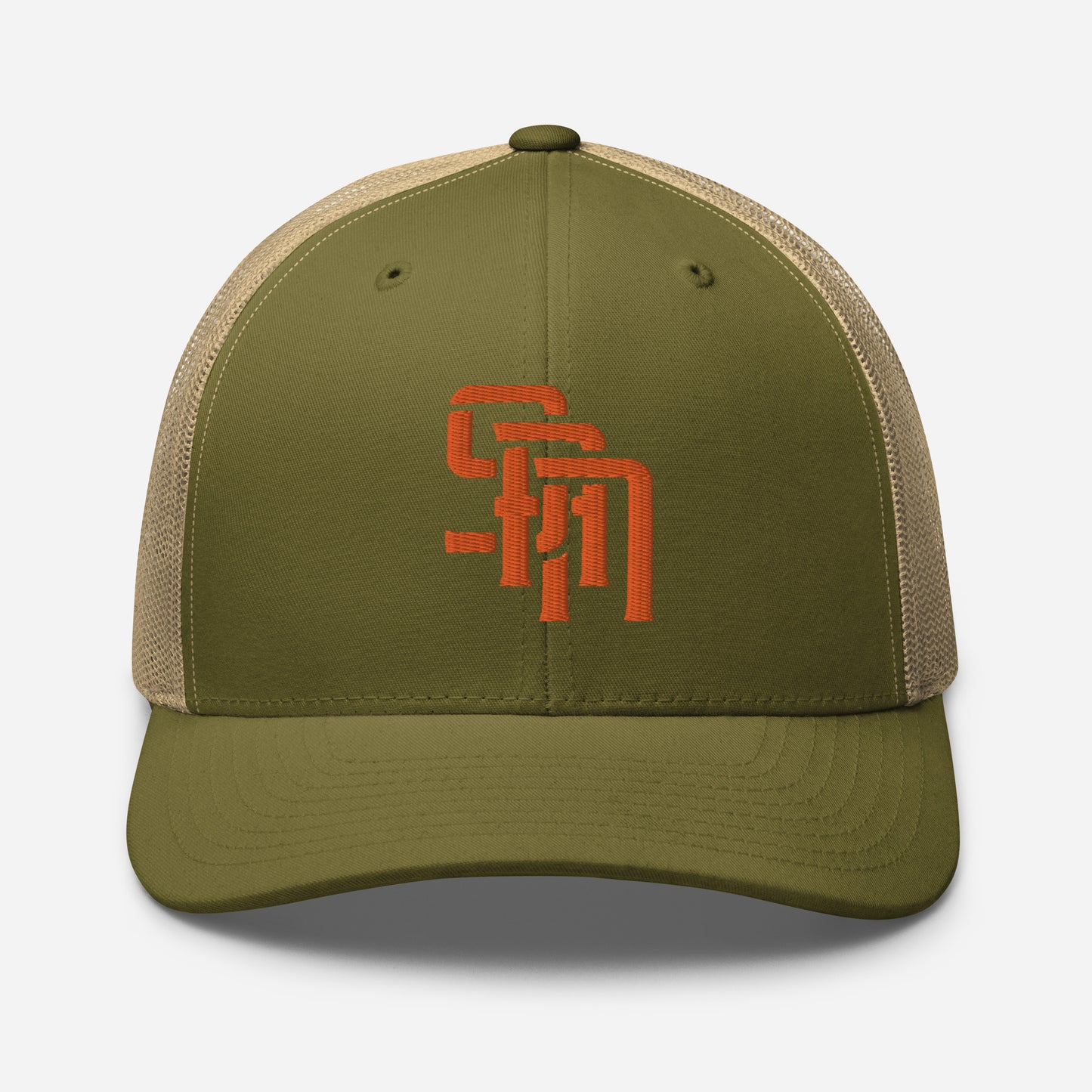 "SAN" Retro Trucker Hat | Yupoong 6606 | E Luna Brand CLASSIC Solocrest 1 Orange Thread Front Logo