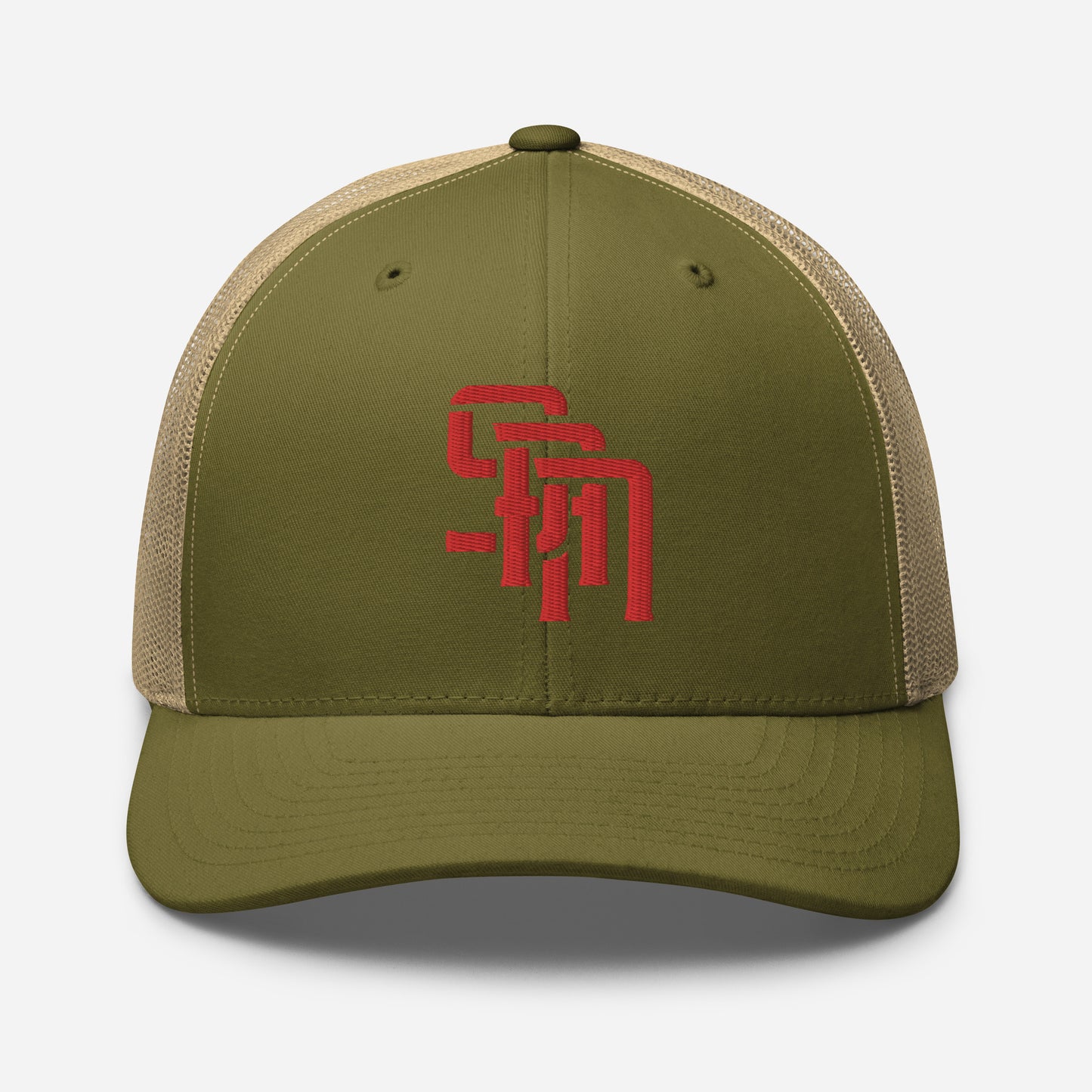 "SAN" Retro Trucker Hat | Yupoong 6606 | E Luna Brand CLASSIC Solocrest 1 Red Thread Front Logo