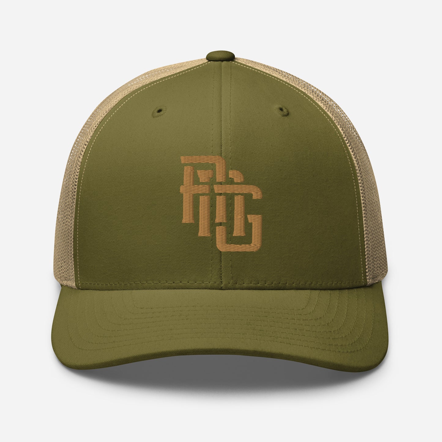 "ANG" Retro Trucker Hat | Yupoong 6606 | E Luna CLASSIC Solocrest 1 Old Gold Thread Front Logo
