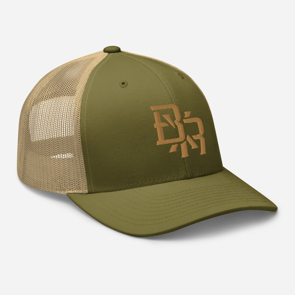 Gorra trucker retro "BXR" | Yupoong 6606 | Logotipo frontal E Luna CLASSIC Solocrest 1 hilo de oro antiguo
