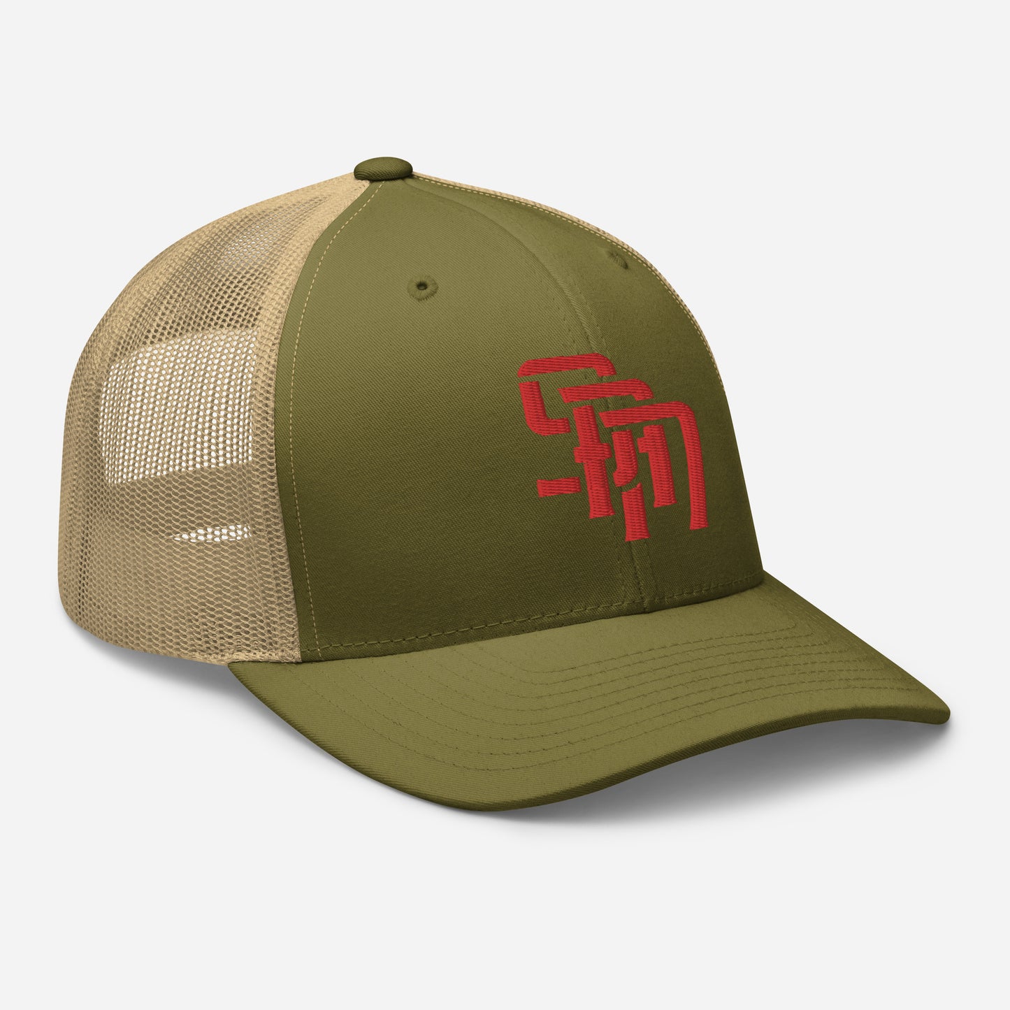 "SAN" Retro Trucker Hat | Yupoong 6606 | E Luna Brand CLASSIC Solocrest 1 Red Thread Front Logo