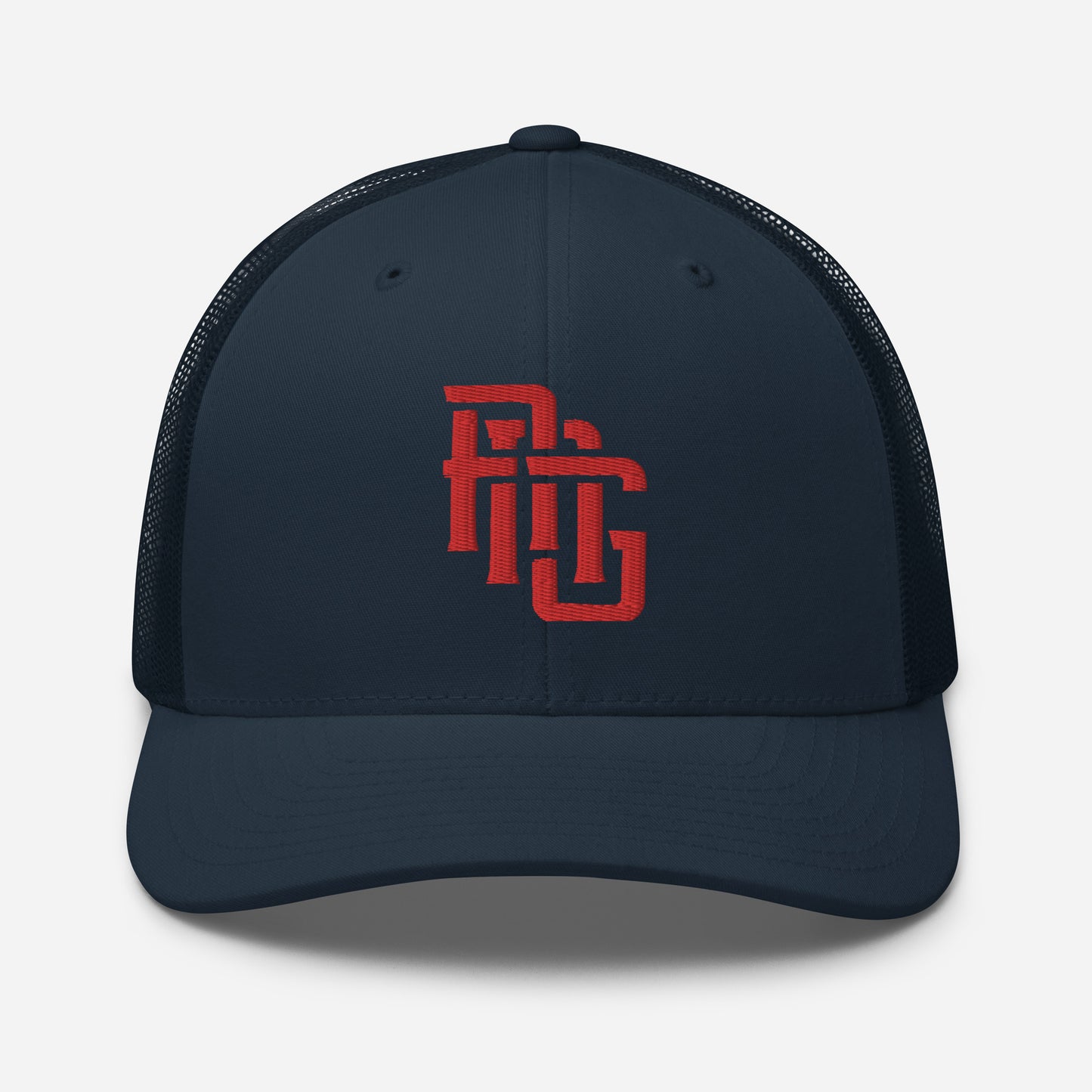 "ANG" Retro Trucker Hat | Yupoong 6606 | E Luna CLASSIC Solocrest 1 Red Thread Front Logo