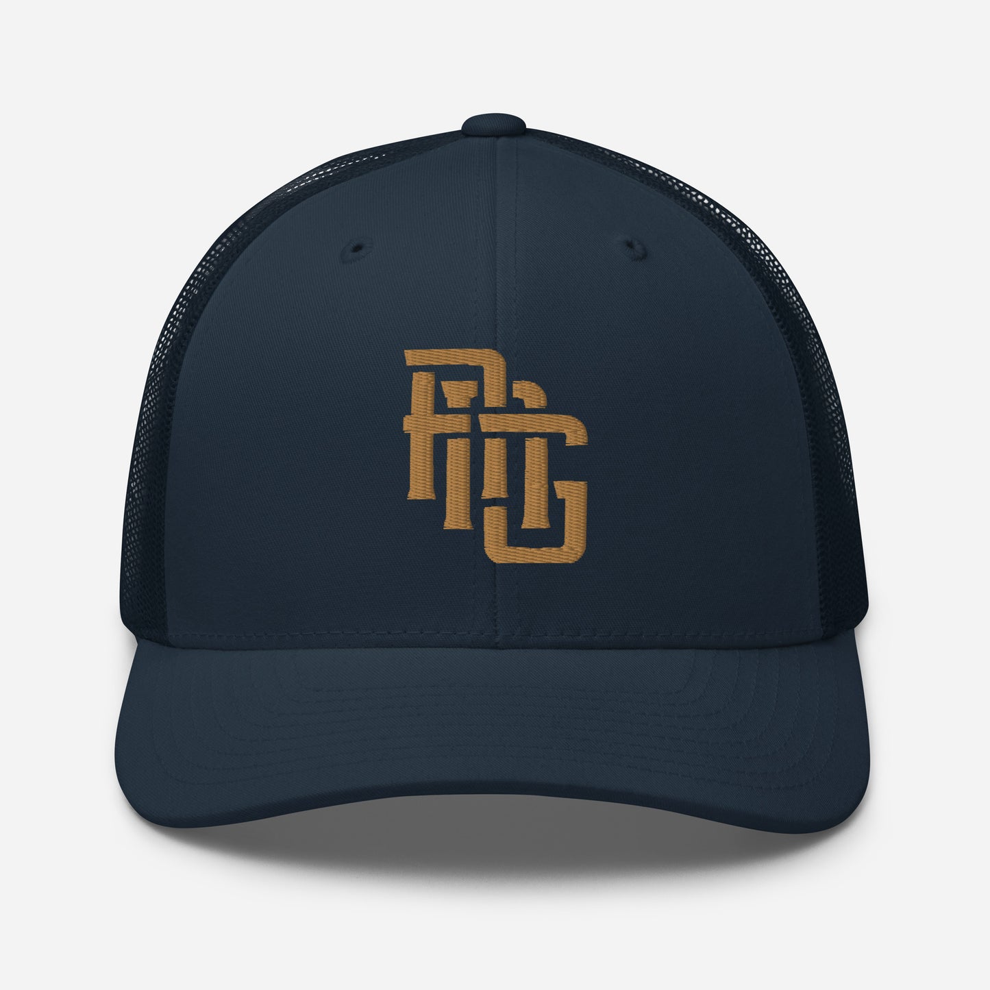 "ANG" Retro Trucker Hat | Yupoong 6606 | E Luna CLASSIC Solocrest 1 Old Gold Thread Front Logo