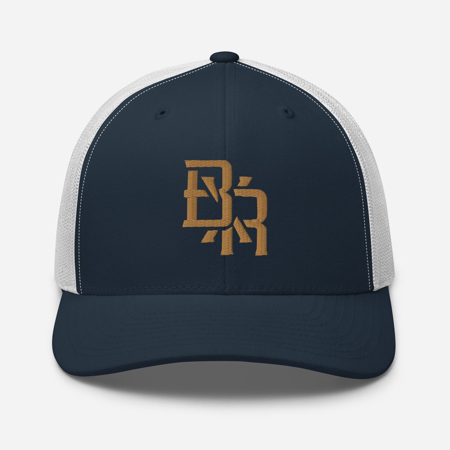"BXR" Retro Trucker Hat | Yupoong 6606 | E Luna CLASSIC Solocrest 1 Old Gold Thread Front Logo