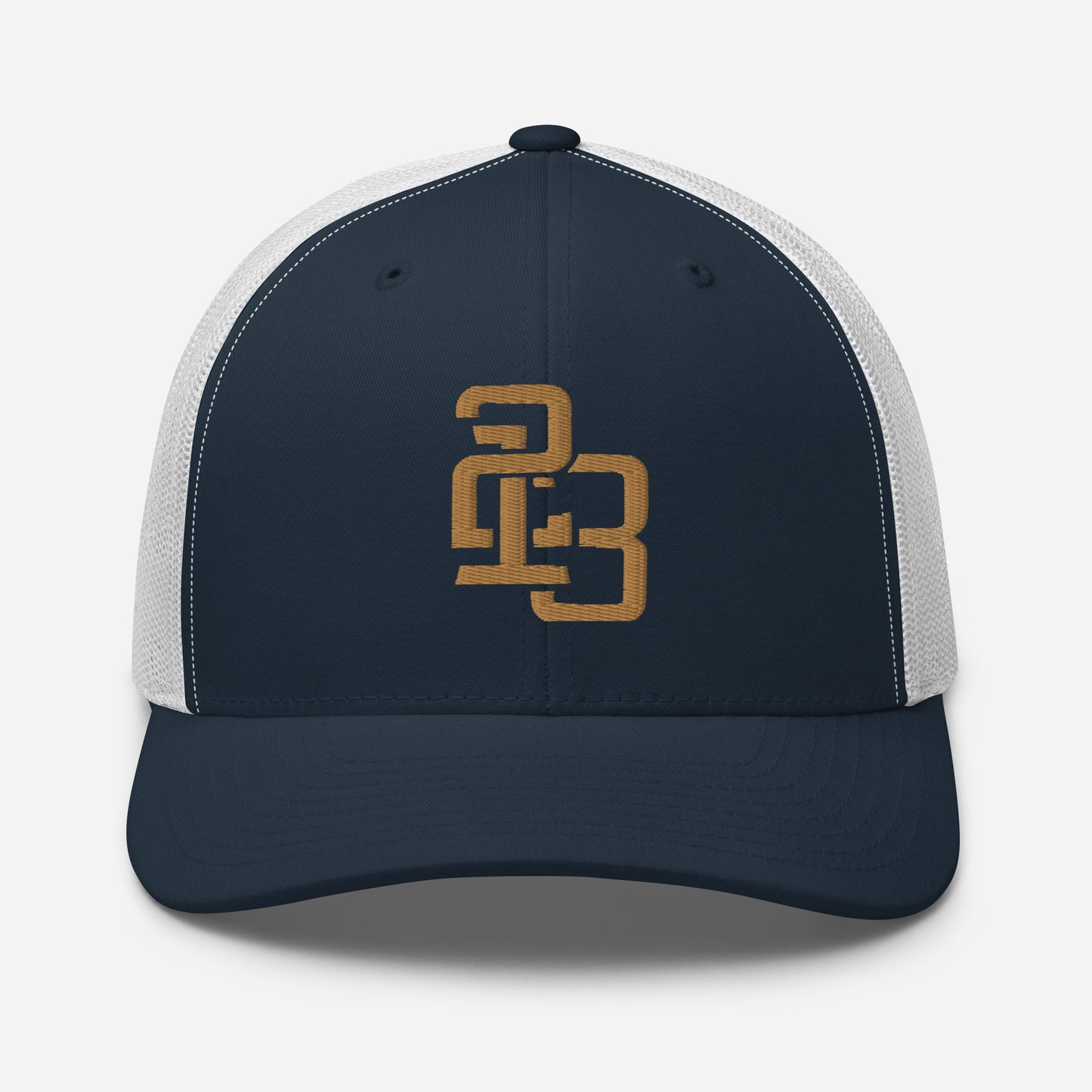 "213" Retro Trucker Hat | Yupoong 6606 | E Luna CLASSIC Solocrest 1 Old Gold Thread Front Logo
