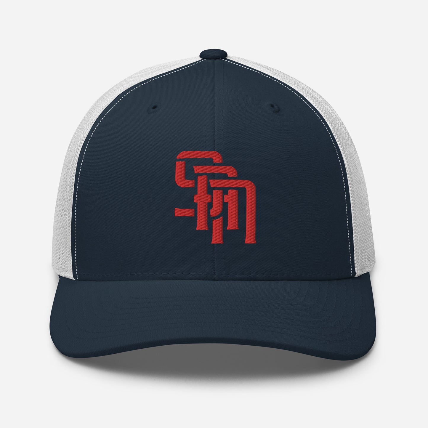 "SAN" Retro Trucker Hat | Yupoong 6606 | E Luna Brand CLASSIC Solocrest 1 Red Thread Front Logo