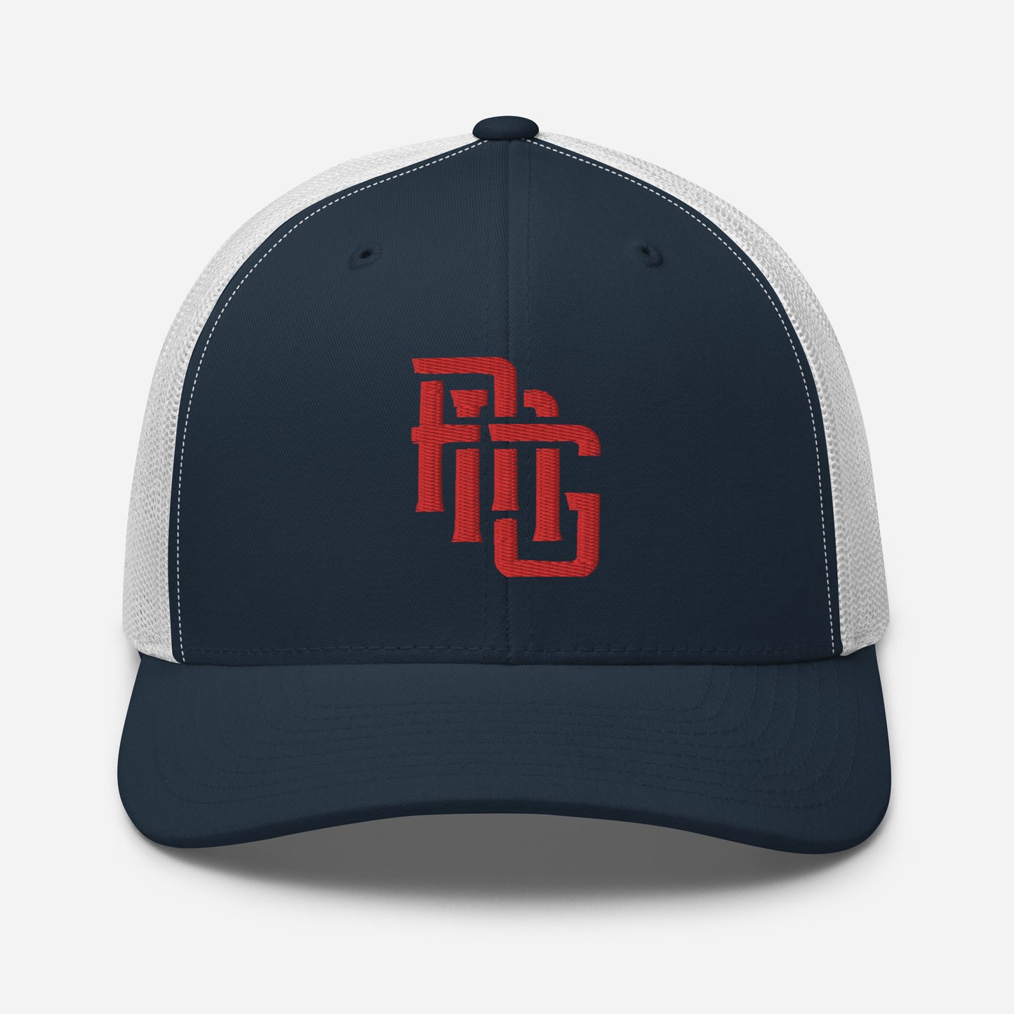 "ANG" Retro Trucker Hat | Yupoong 6606 | E Luna CLASSIC Solocrest 1 Red Thread Front Logo