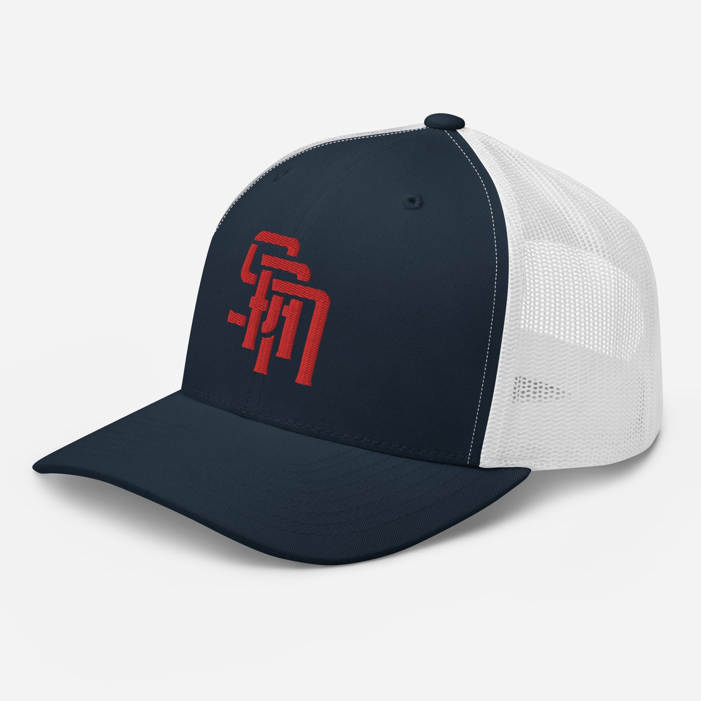"SAN" Retro Trucker Hat | Yupoong 6606 | E Luna Brand CLASSIC Solocrest 1 Red Thread Front Logo