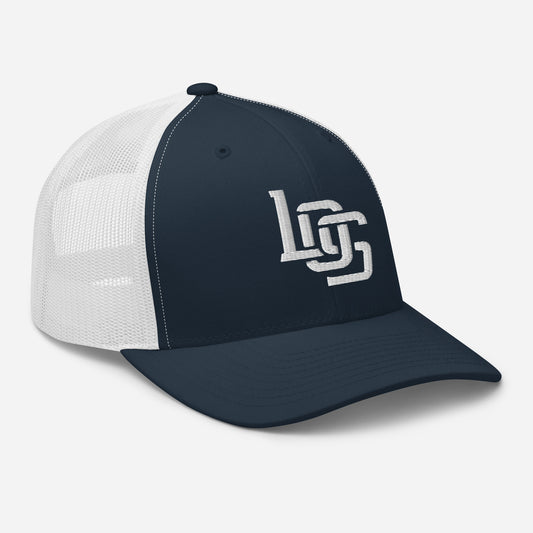 "LOS" Retro Trucker Hat | Yupoong 6606 | E Luna CLASSIC Solocrest 1 White Thread Front Logo