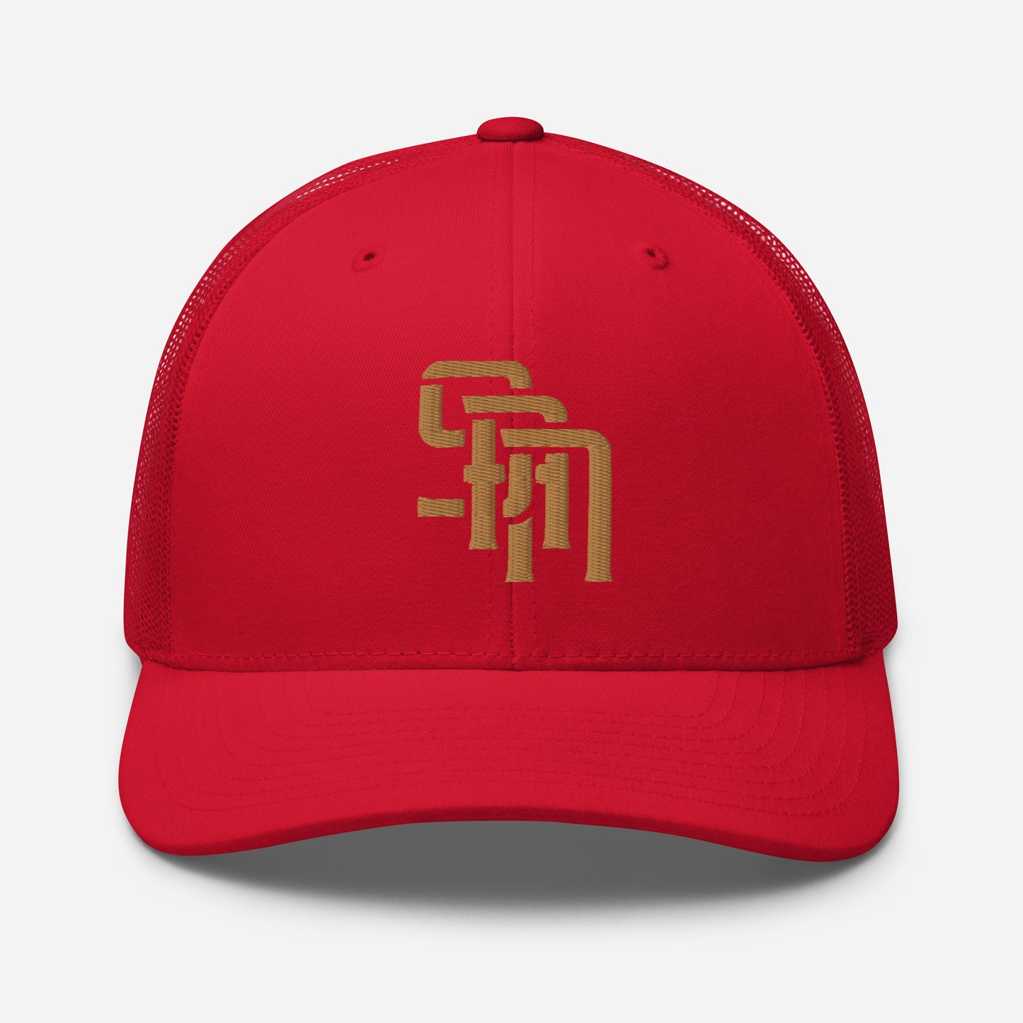 "SAN" Retro Trucker Hat | Yupoong 6606 | E Luna Brand CLASSIC Solocrest 1 Old Gold Thread Front Logo