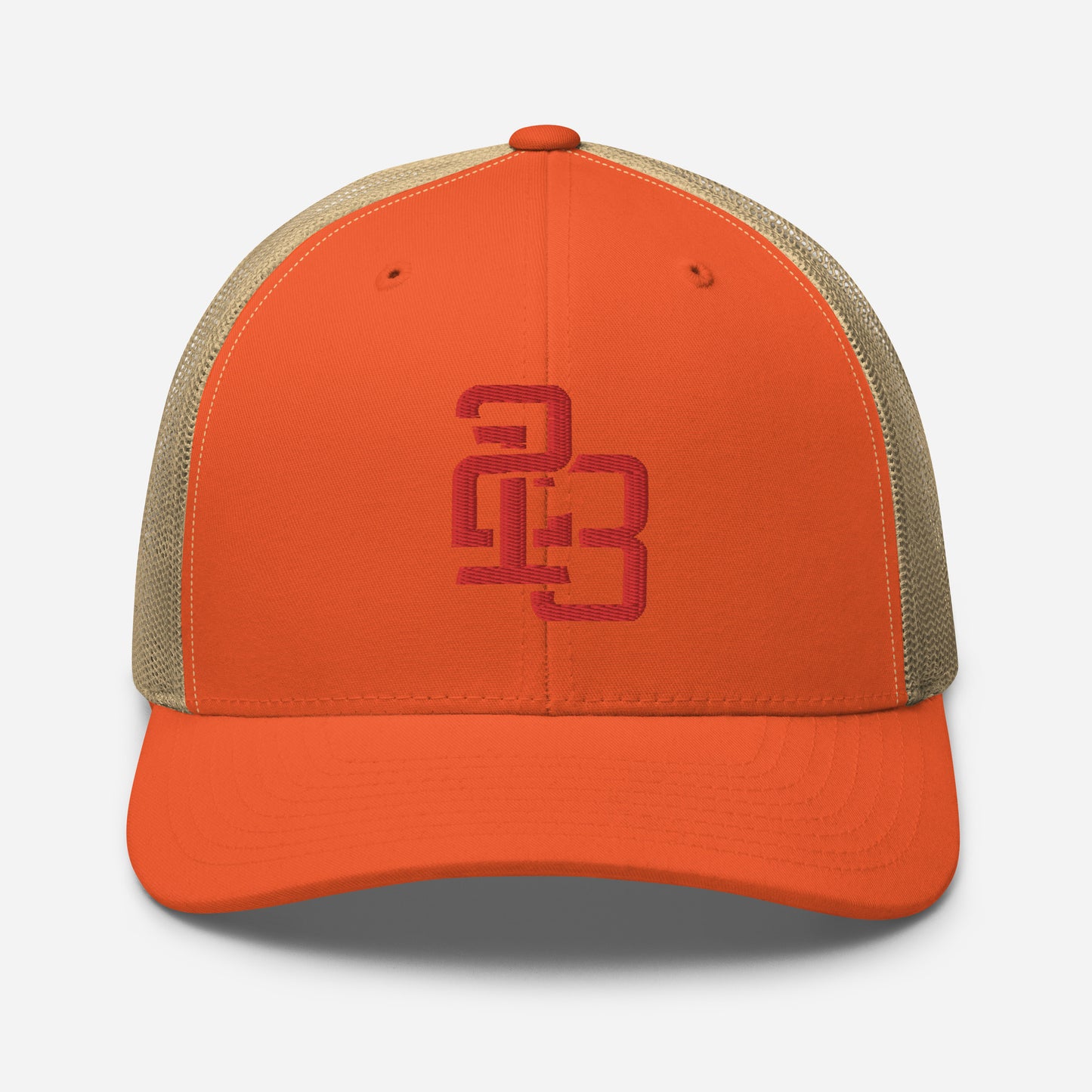 "213" Retro Trucker Hat | Yupoong 6606 | E Luna CLASSIC Solocrest 1 Red Thread Front Logo