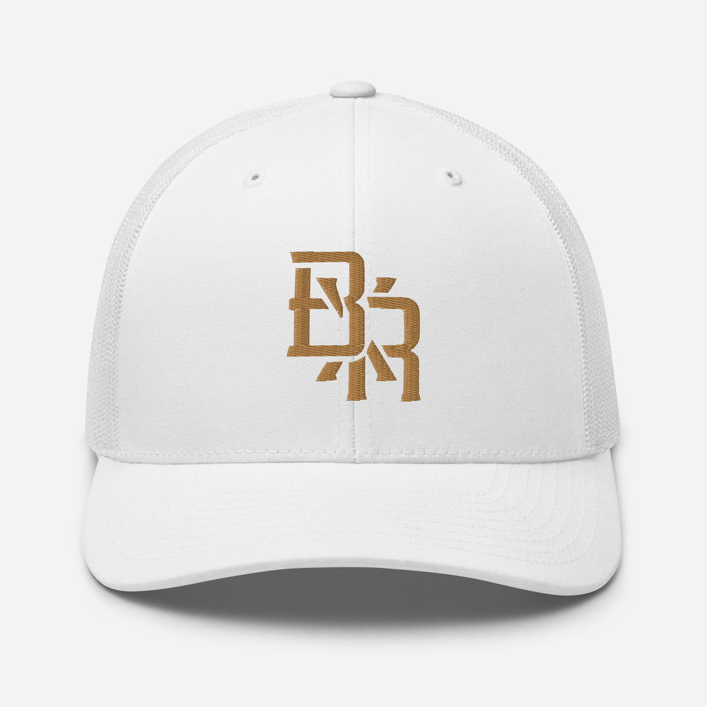 Gorra trucker retro "BXR" | Yupoong 6606 | Logotipo frontal E Luna CLASSIC Solocrest 1 hilo de oro antiguo