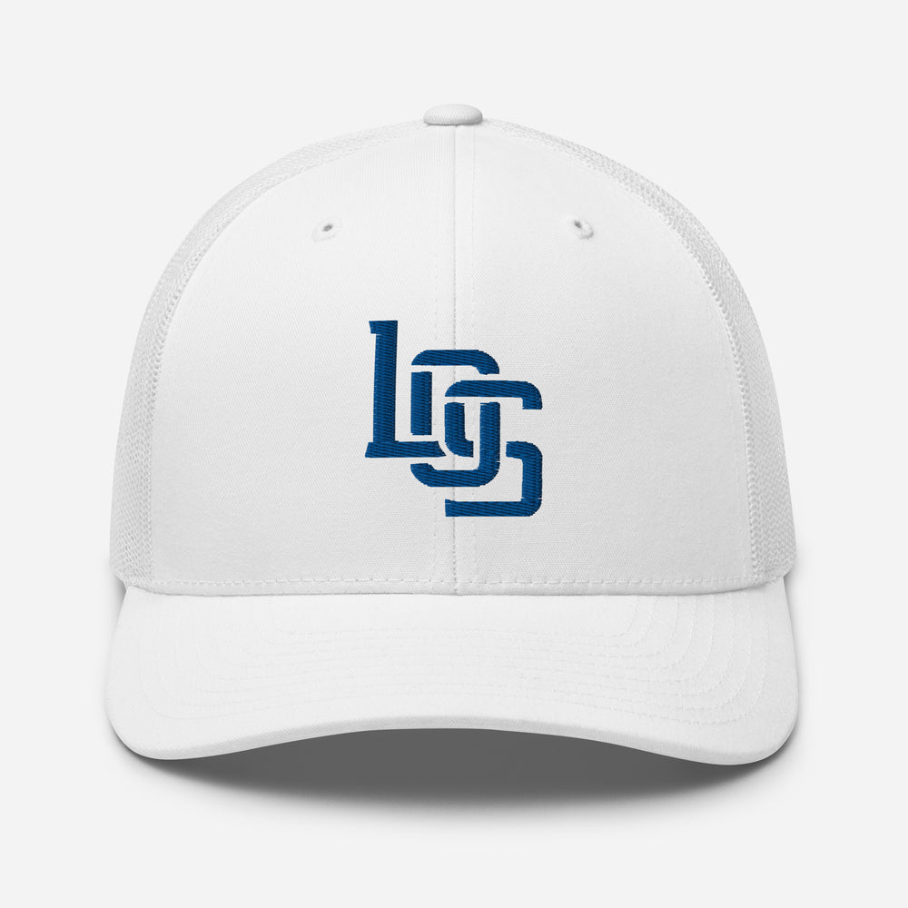 Boné Trucker "LOS" Retrô | Yupoong 6606 | E Luna CLASSIC Solocrest 1 Logotipo Frontal com Fio Royal
