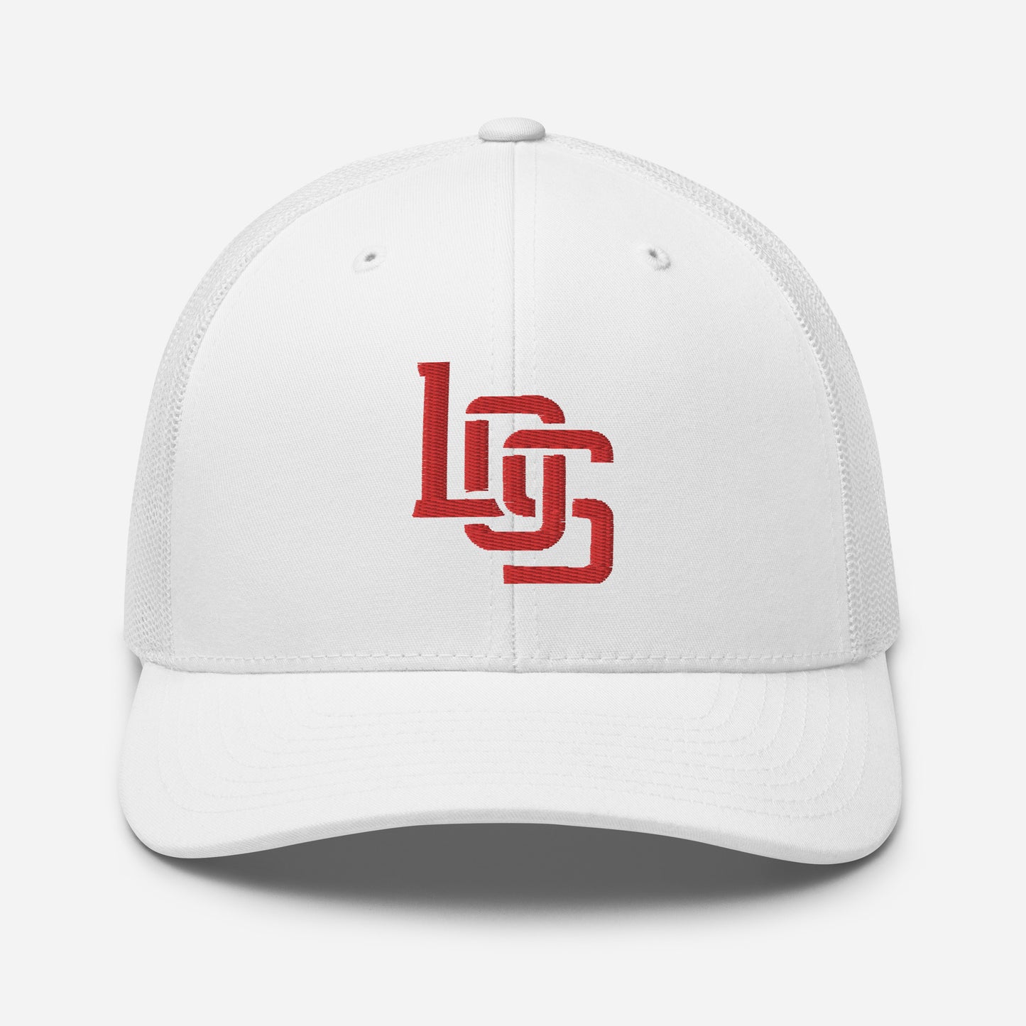 "LOS" Retro Trucker Hat | Yupoong 6606 | E Luna CLASSIC Solocrest 1 Red Thread Front Logo