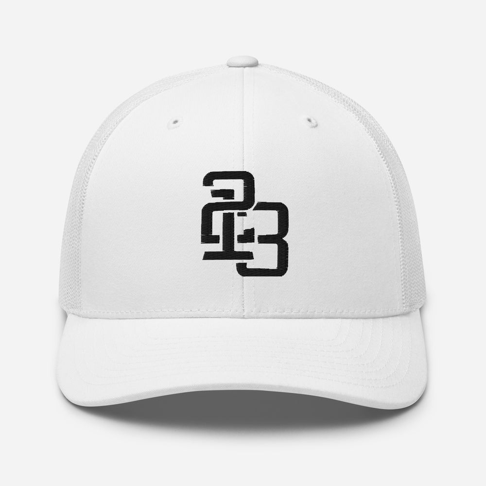 "213" Retro Trucker Hat | Yupoong 6606 | E Luna CLASSIC Solocrest 1 Black Thread Front Logo