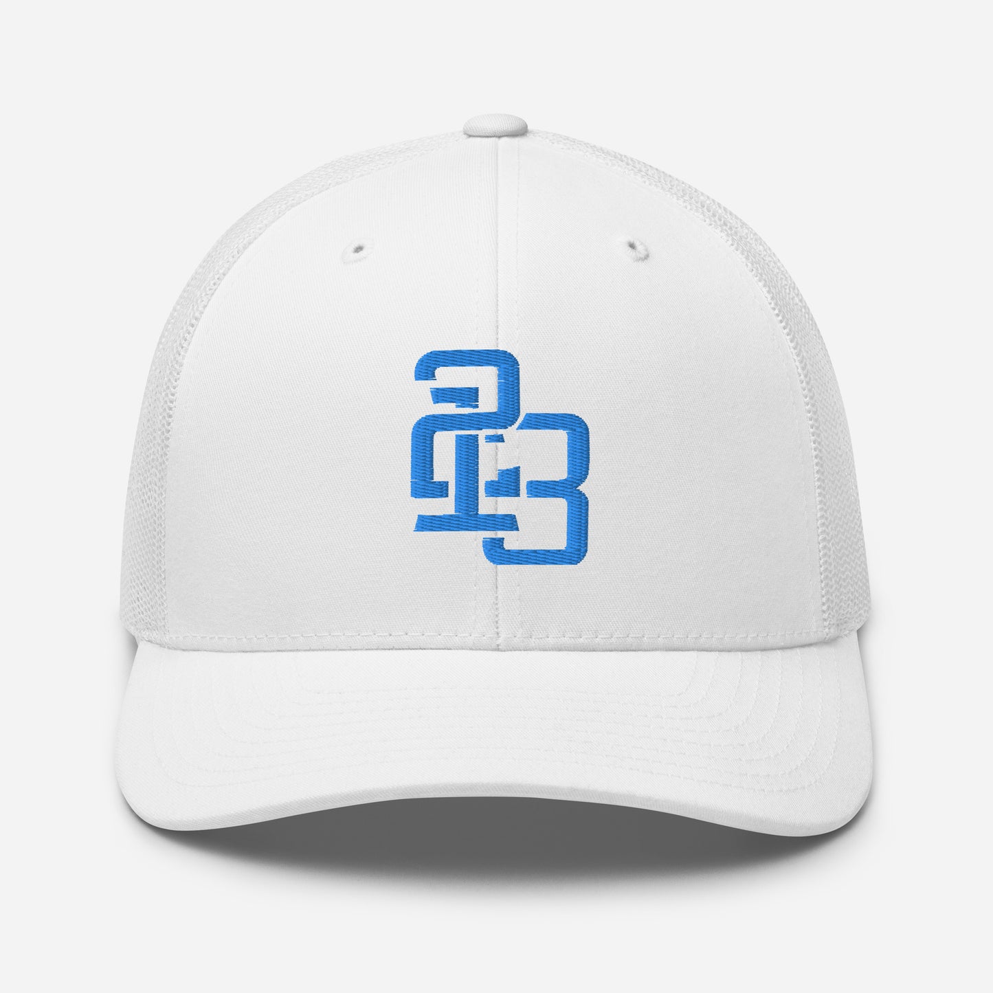 "213" Retro Trucker Hat | Yupoong 6606 | E Luna CLASSIC Solocrest 1 Aqua/Teal Thread Front Logo