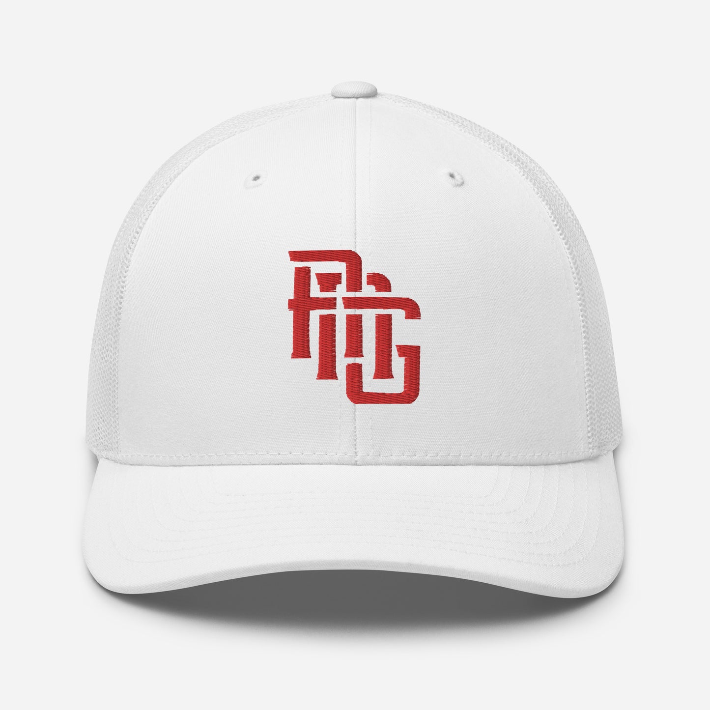 "ANG" Retro Trucker Hat | Yupoong 6606 | E Luna CLASSIC Solocrest 1 Red Thread Front Logo