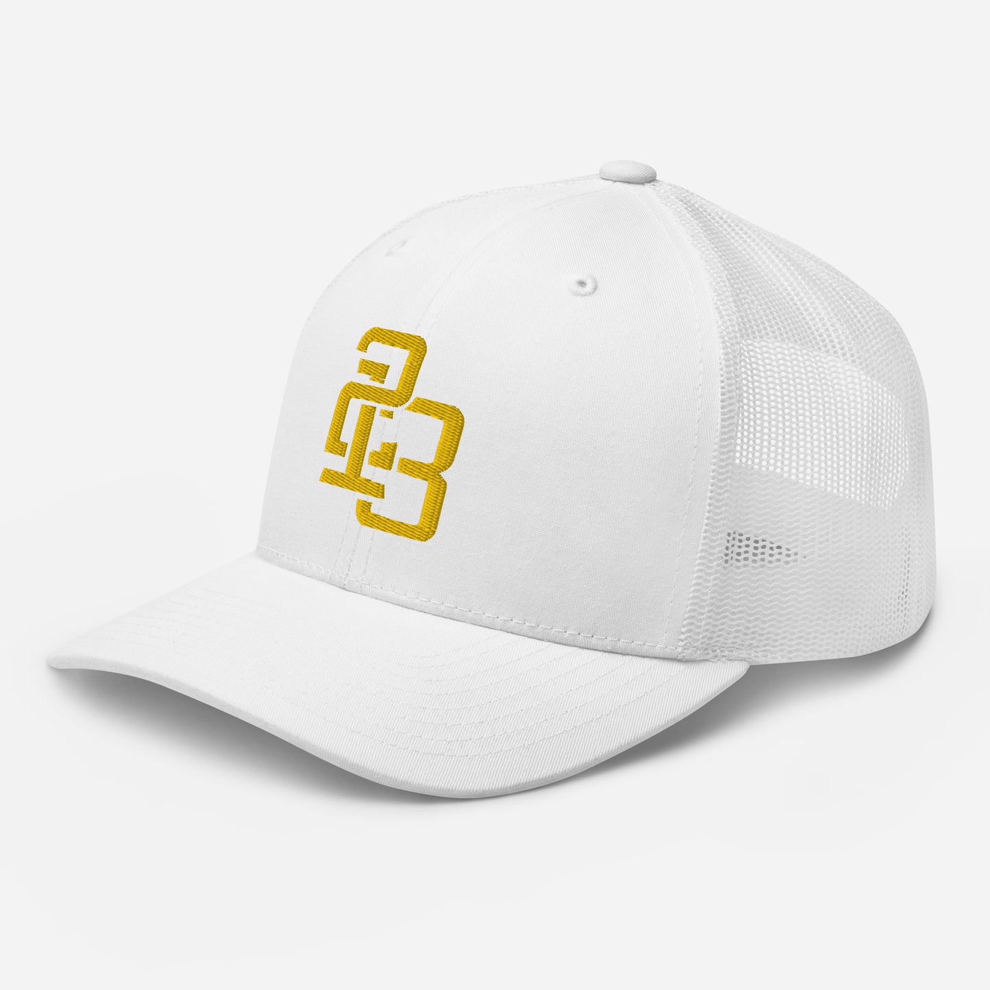 "213" Retro Trucker Hat | Yupoong 6606 | E Luna CLASSIC Solocrest 1 Gold Thread Front Logo