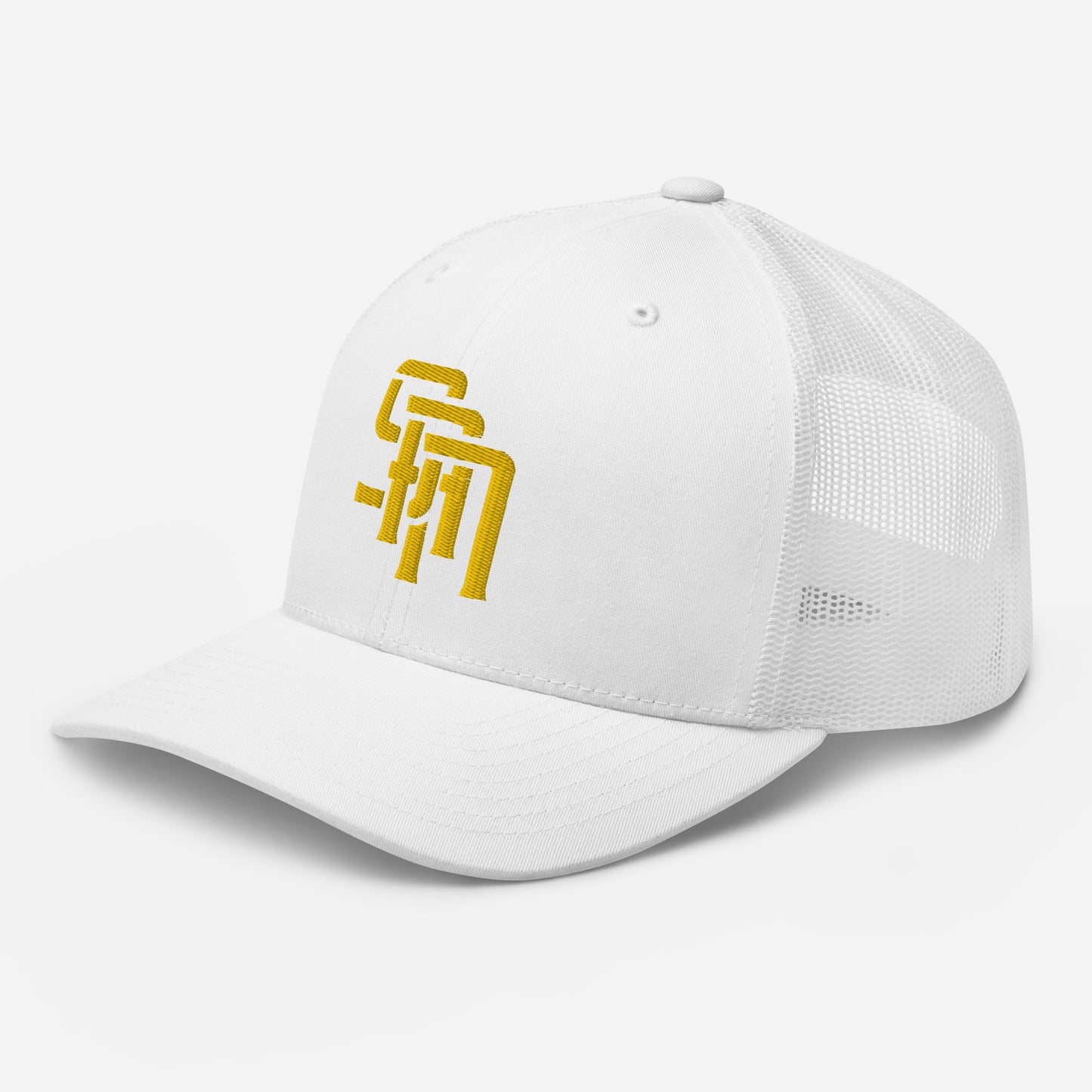 "SAN" Retro Trucker Hat | Yupoong 6606 | E Luna Brand CLASSIC Solocrest 1 Gold Thread Front Logo