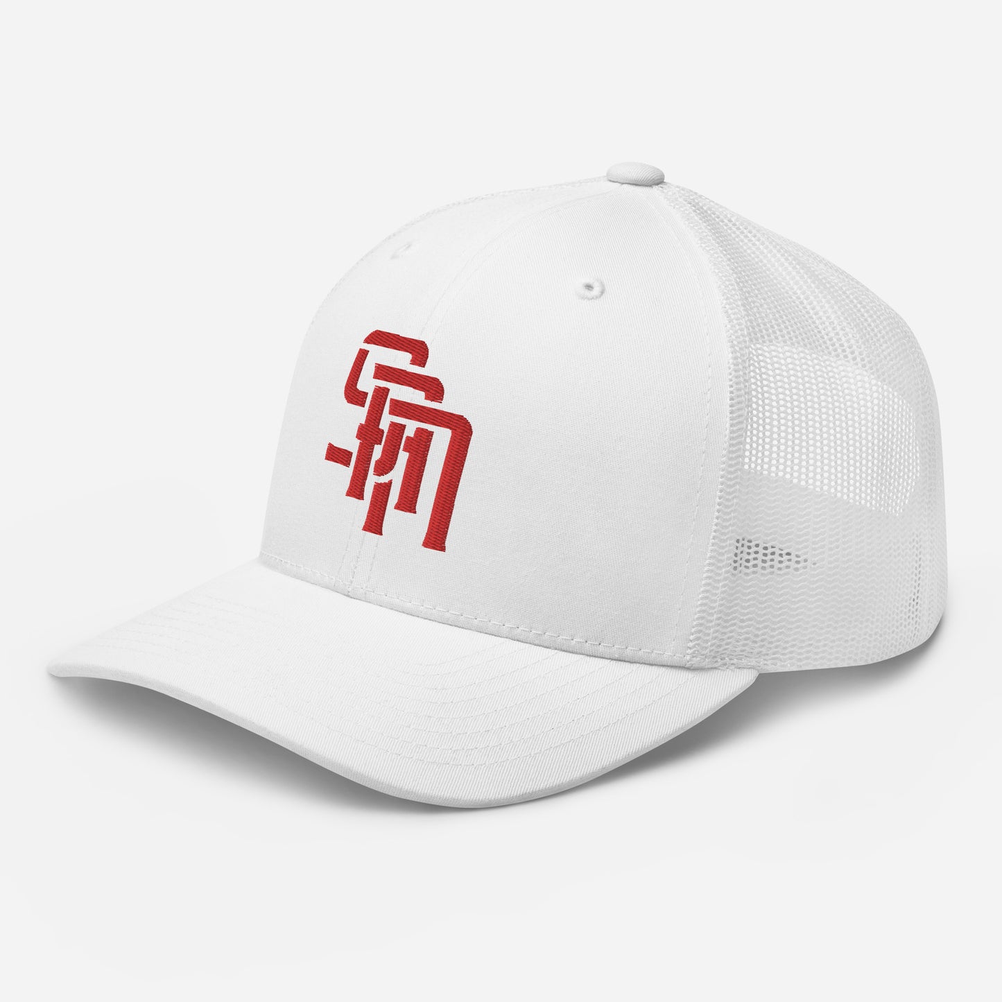 "SAN" Retro Trucker Hat | Yupoong 6606 | E Luna Brand CLASSIC Solocrest 1 Red Thread Front Logo