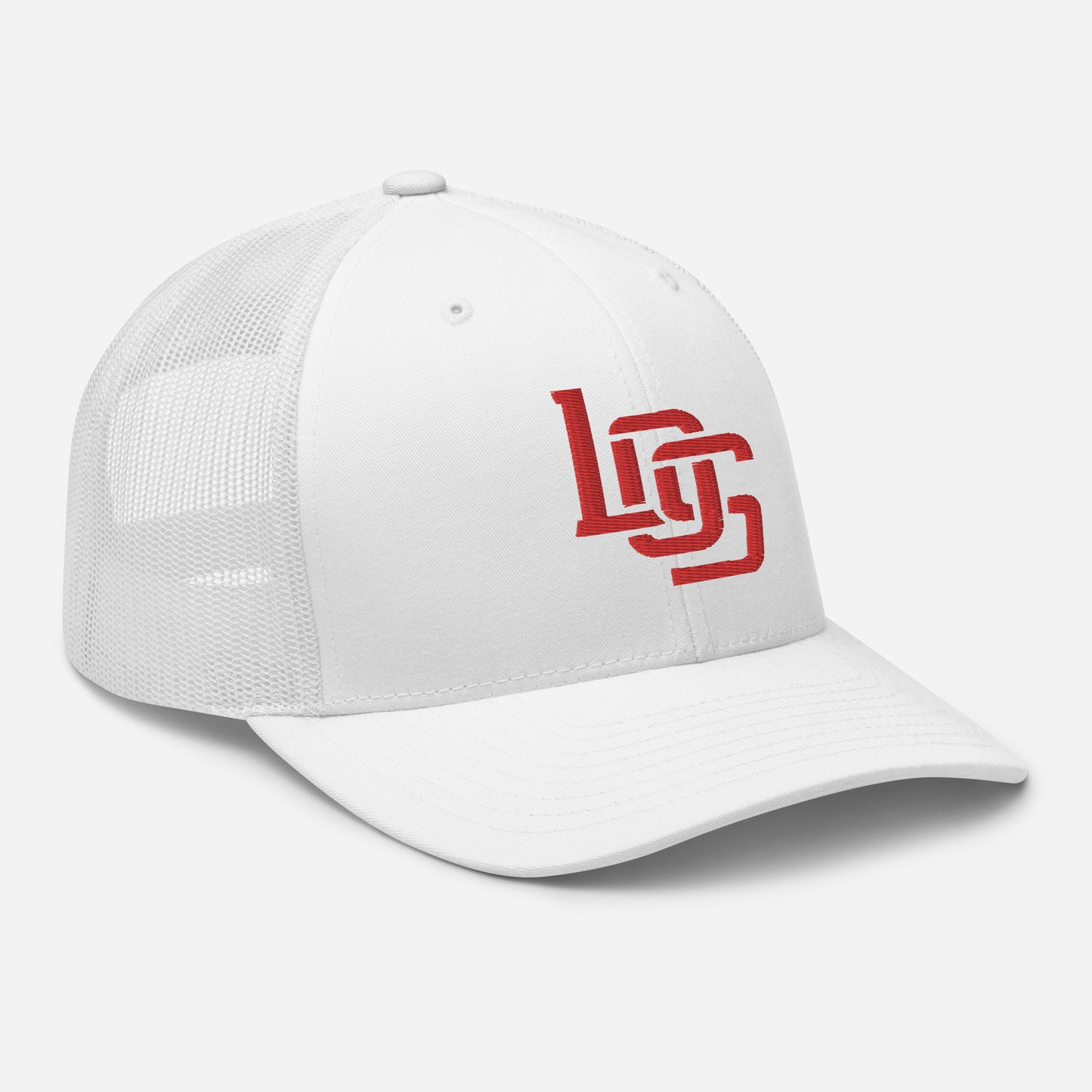 "LOS" Retro Trucker Hat | Yupoong 6606 | E Luna CLASSIC Solocrest 1 Red Thread Front Logo
