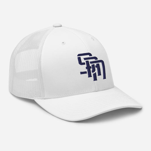 "SAN" Retro Trucker Hat | Yupoong 6606 | E Luna Brand CLASSIC Solocrest 1 Navy Thread Front Logo