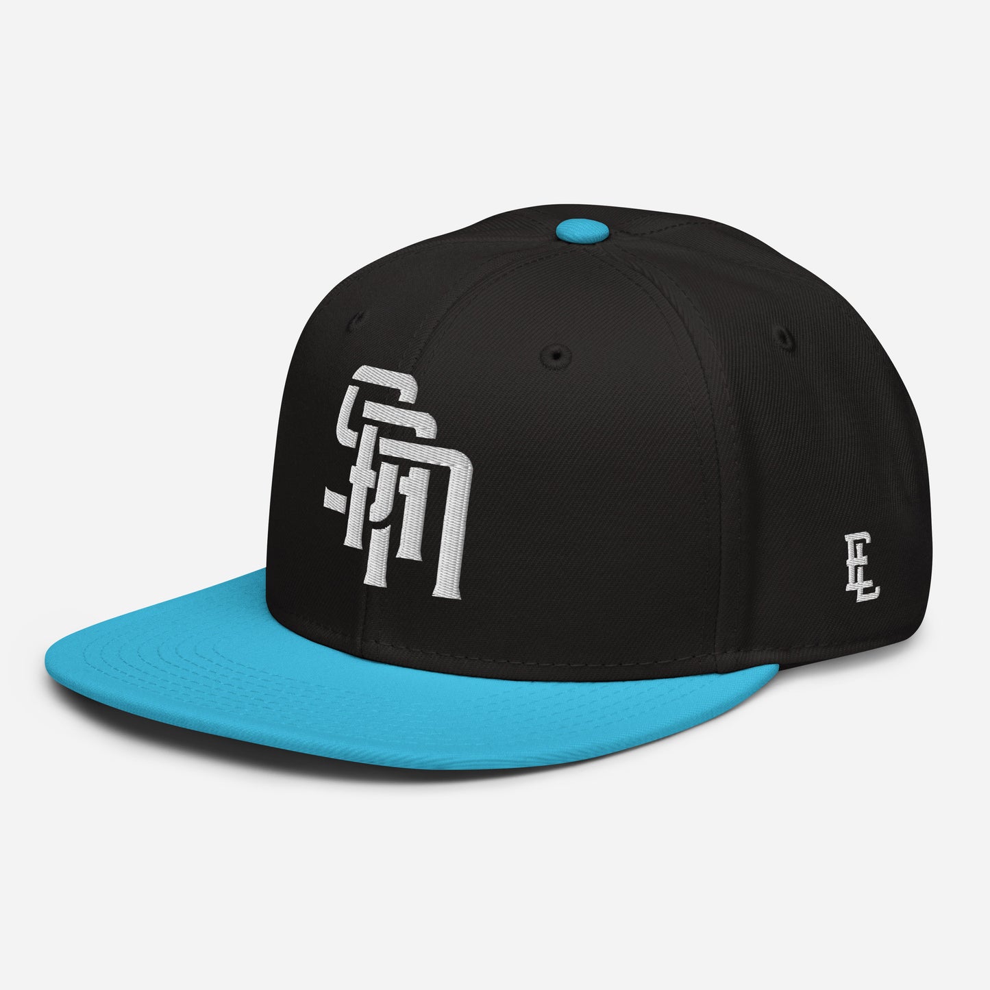 "SAN" Snapback | Otto Cap 125-978 | E Luna Brand ESSENTIAL Duocrest 2 White Thread Logos: Front & Left