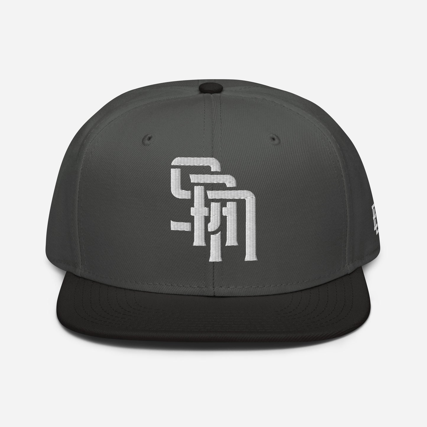 "SAN" Snapback | Otto Cap 125-978 | E Luna Brand ESSENTIAL Duocrest 2 White Thread Logos: Front & Left