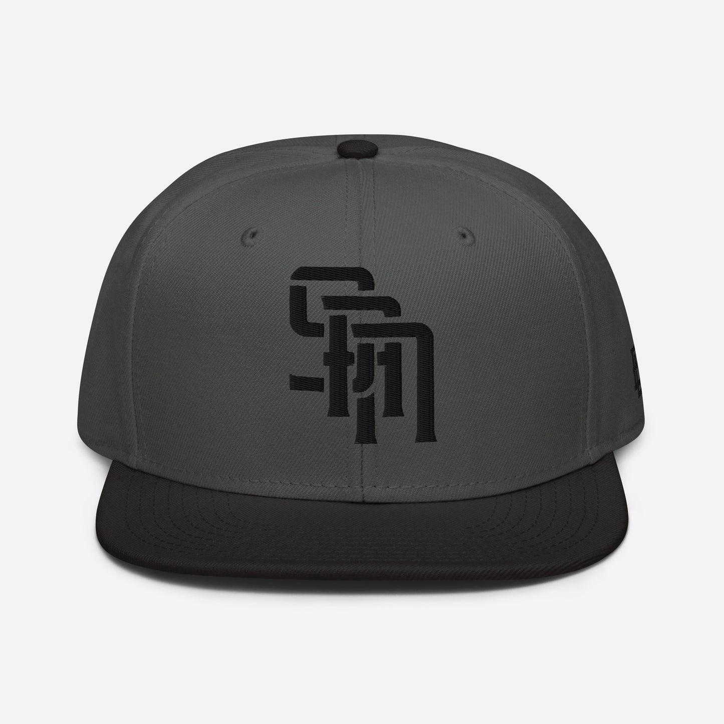 "SAN" Snapback | Otto Cap 125-978 | E Luna Brand ESSENTIAL Duocrest 2 Black Thread Logos: Front & Left
