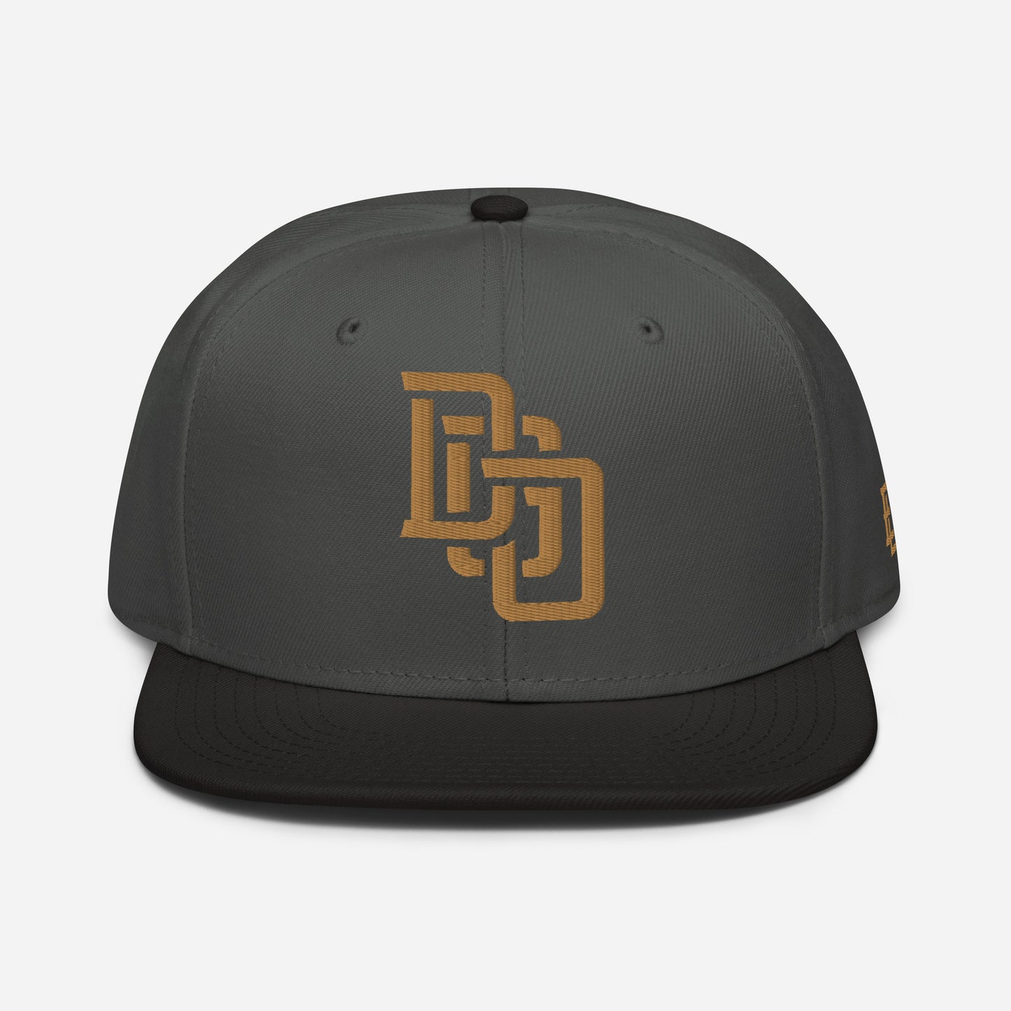 "DGO" Snapback | Otto Cap 125-978 | E Luna Brand ESSENTIAL Duocrest 2 Old Gold Thread Logos: Front & Left