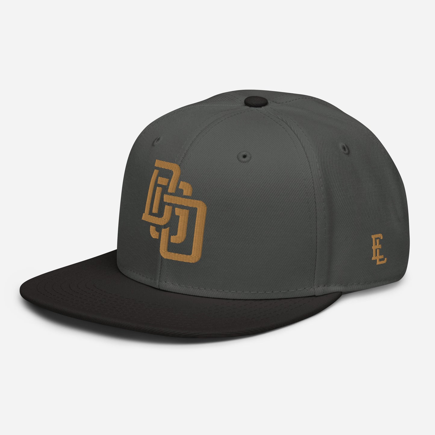 "DGO" Snapback | Otto Cap 125-978 | E Luna Brand ESSENTIAL Duocrest 2 Old Gold Thread Logos: Front & Left