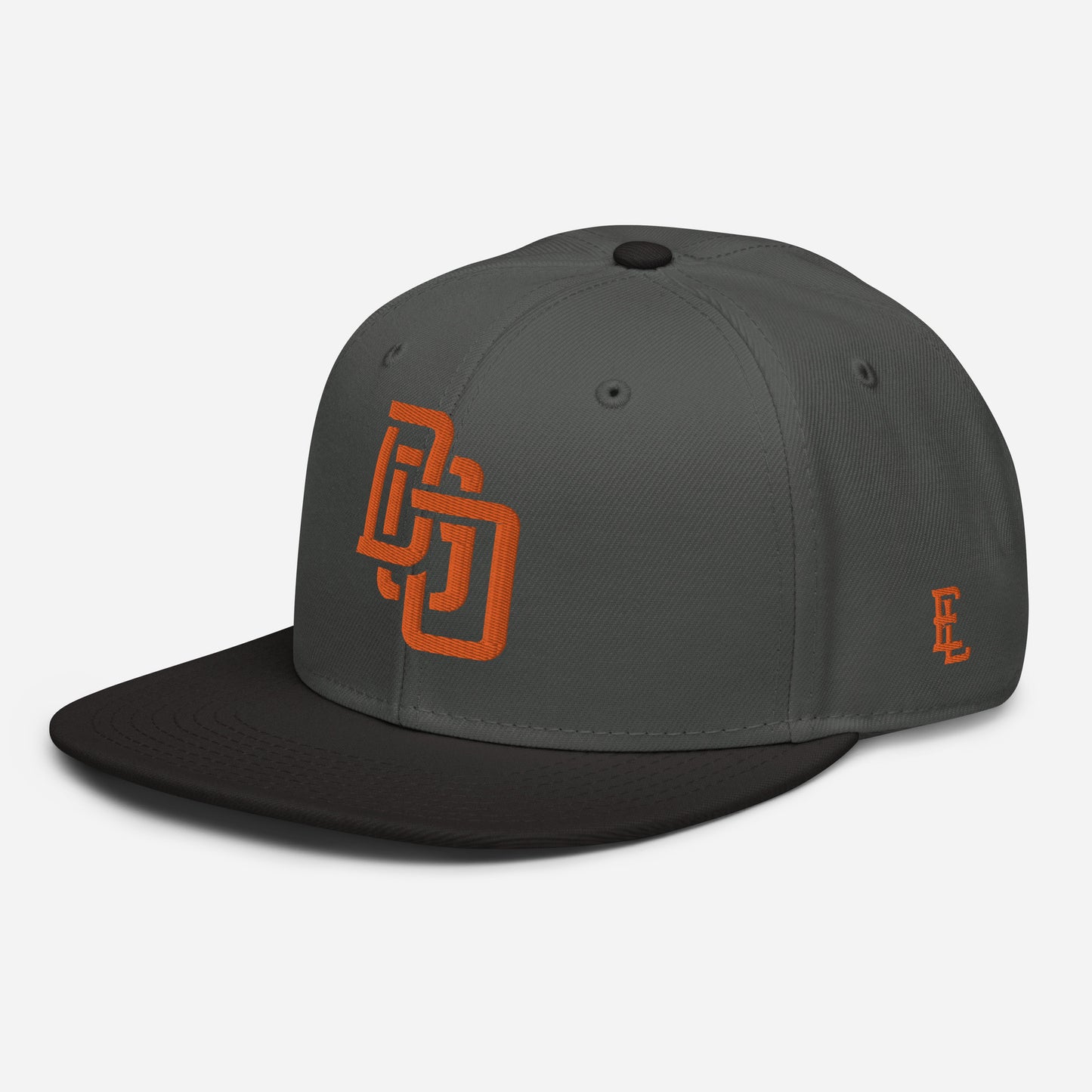 "DGO" Snapback | Otto Cap 125-978 | E Luna Brand ESSENTIAL Duocrest 2 Orange Thread Logos: Front & Left