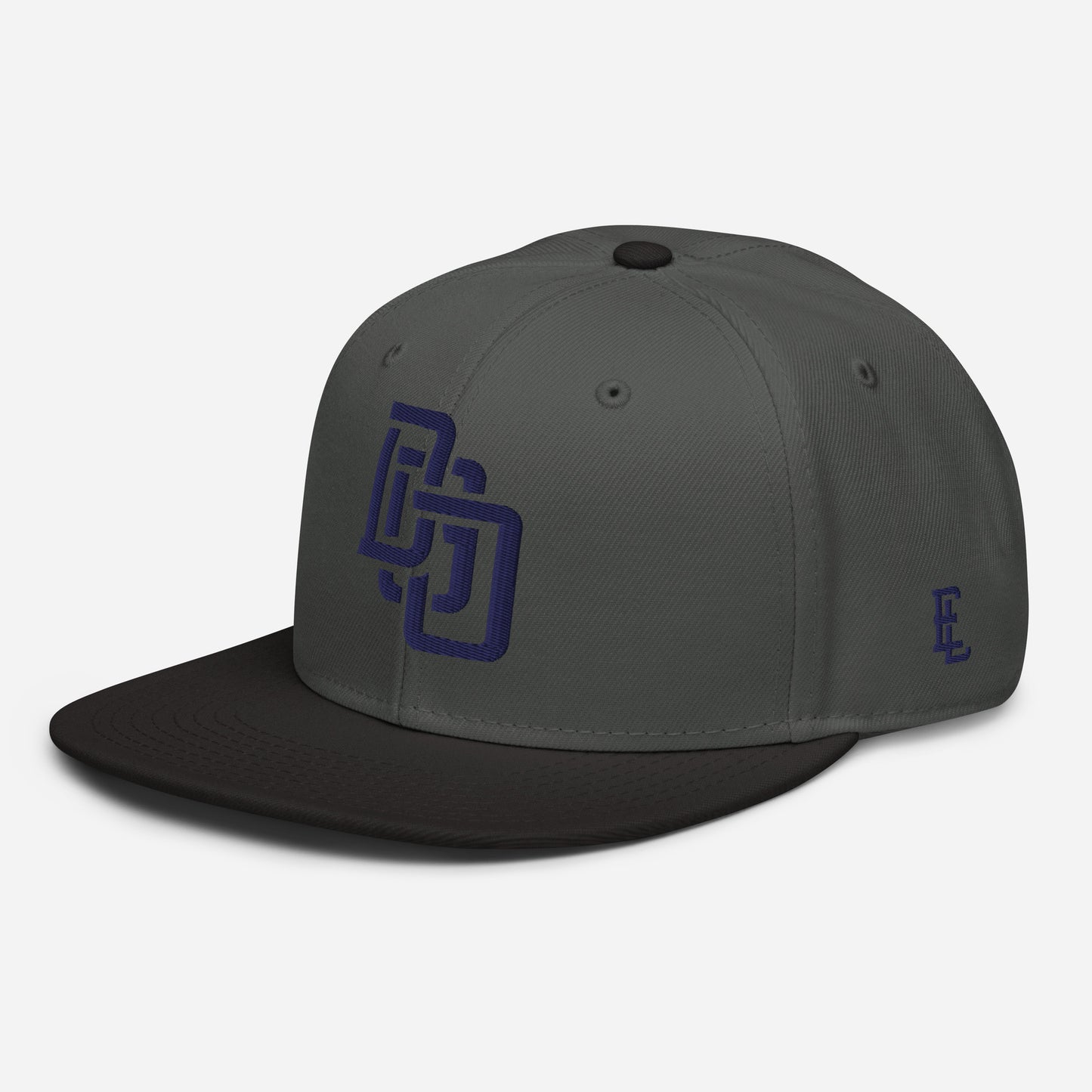 "DGO" Snapback | Otto Cap 125-978 | E Luna Brand ESSENTIAL Duocrest 2 Navy Thread Logos: Front & Left