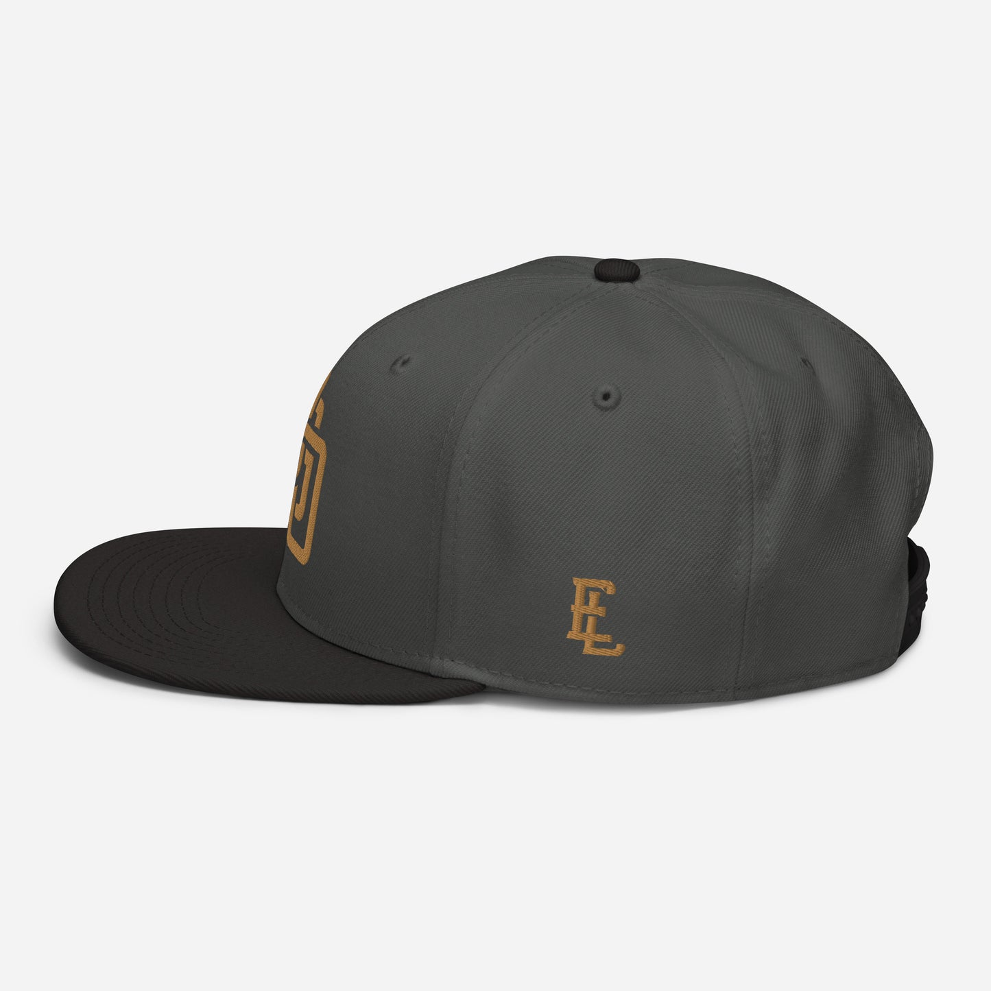 "DGO" Snapback | Otto Cap 125-978 | E Luna Brand ESSENTIAL Duocrest 2 Old Gold Thread Logos: Front & Left