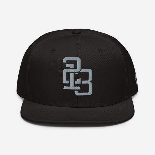 "213" Snapback | Otto Cap 125-978 | E Luna ESSENTIAL Duocrest 2 Grey Thread Front & Left Side Logos