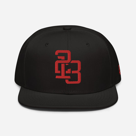 "213" Snapback | Otto Cap 125-978 | E Luna ESSENTIAL Duocrest 2 Red Thread Front & Left Side Logos