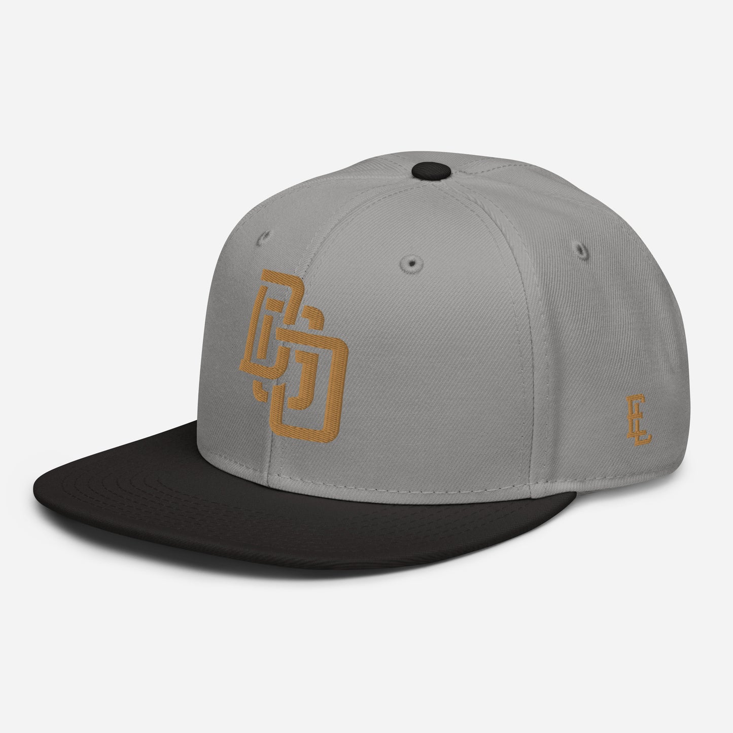 "DGO" Snapback | Otto Cap 125-978 | E Luna Brand ESSENTIAL Duocrest 2 Old Gold Thread Logos: Front & Left