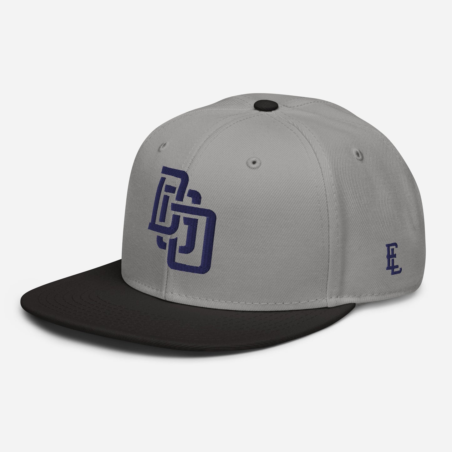 "DGO" Snapback | Otto Cap 125-978 | E Luna Brand ESSENTIAL Duocrest 2 Navy Thread Logos: Front & Left