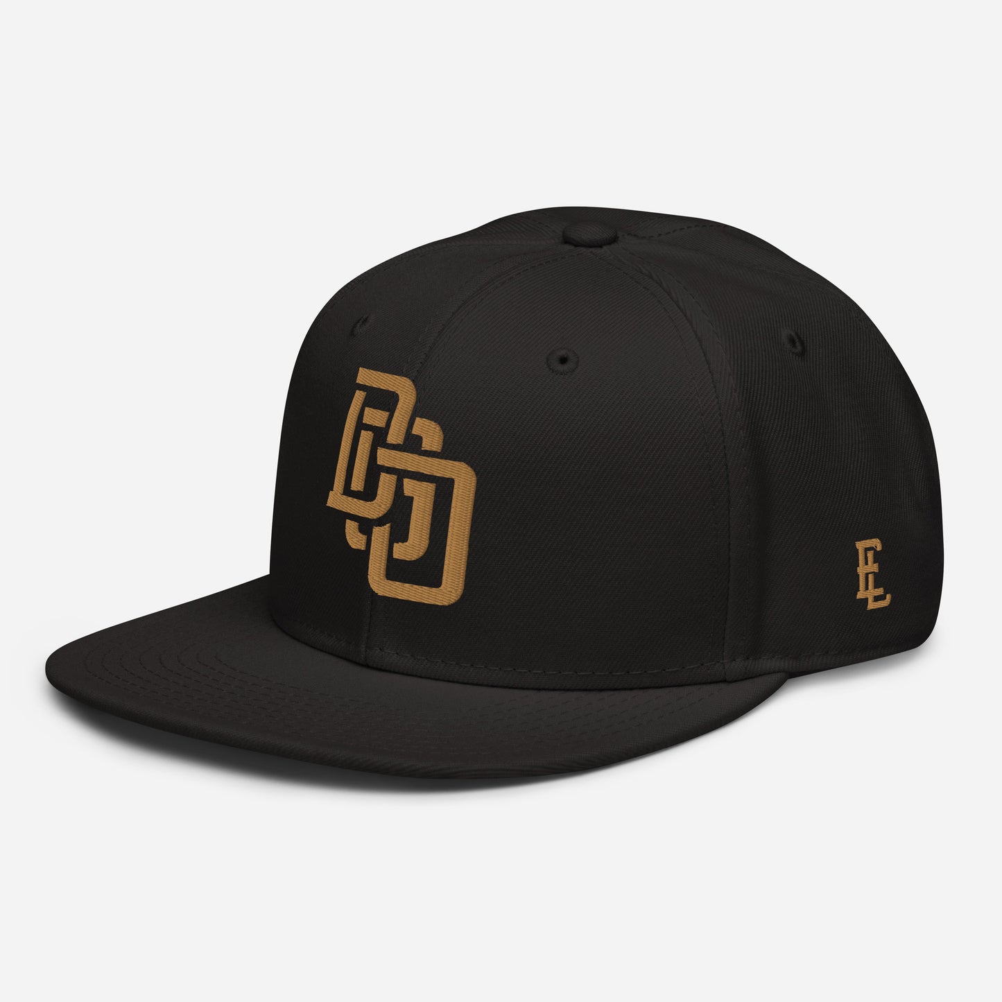"DGO" Snapback | Otto Cap 125-978 | E Luna Brand ESSENTIAL Duocrest 2 Old Gold Thread Logos: Front & Left