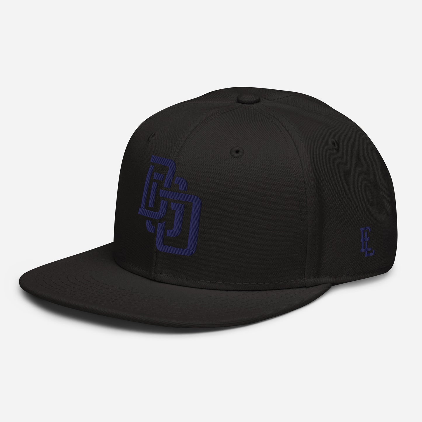 "DGO" Snapback | Otto Cap 125-978 | E Luna Brand ESSENTIAL Duocrest 2 Navy Thread Logos: Front & Left
