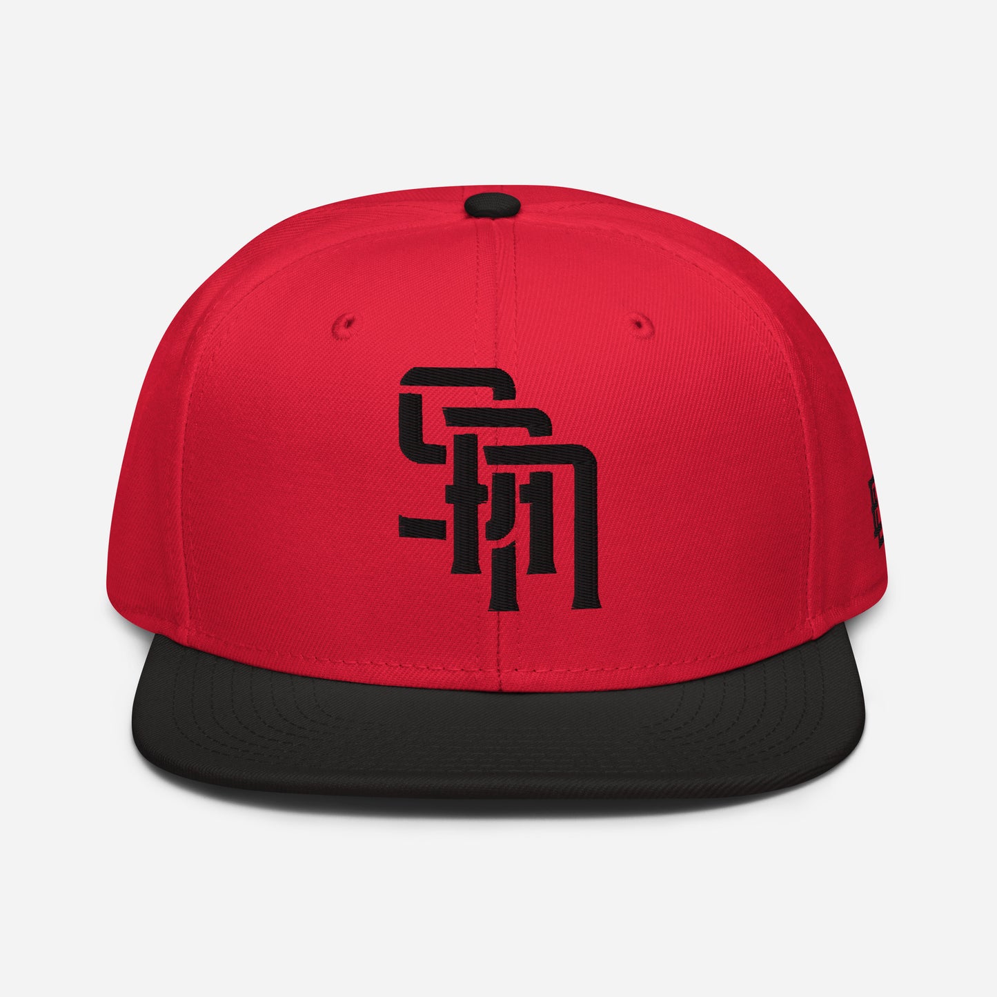 "SAN" Snapback | Otto Cap 125-978 | E Luna Brand ESSENTIAL Duocrest 2 Black Thread Logos: Front & Left