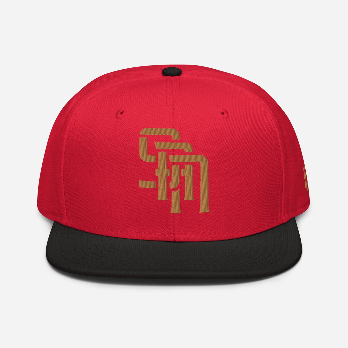 "SAN" Snapback | Otto Cap 125-978 | E Luna Brand ESSENTIAL Duocrest 2 Old Gold Thread Logos: Front & Left