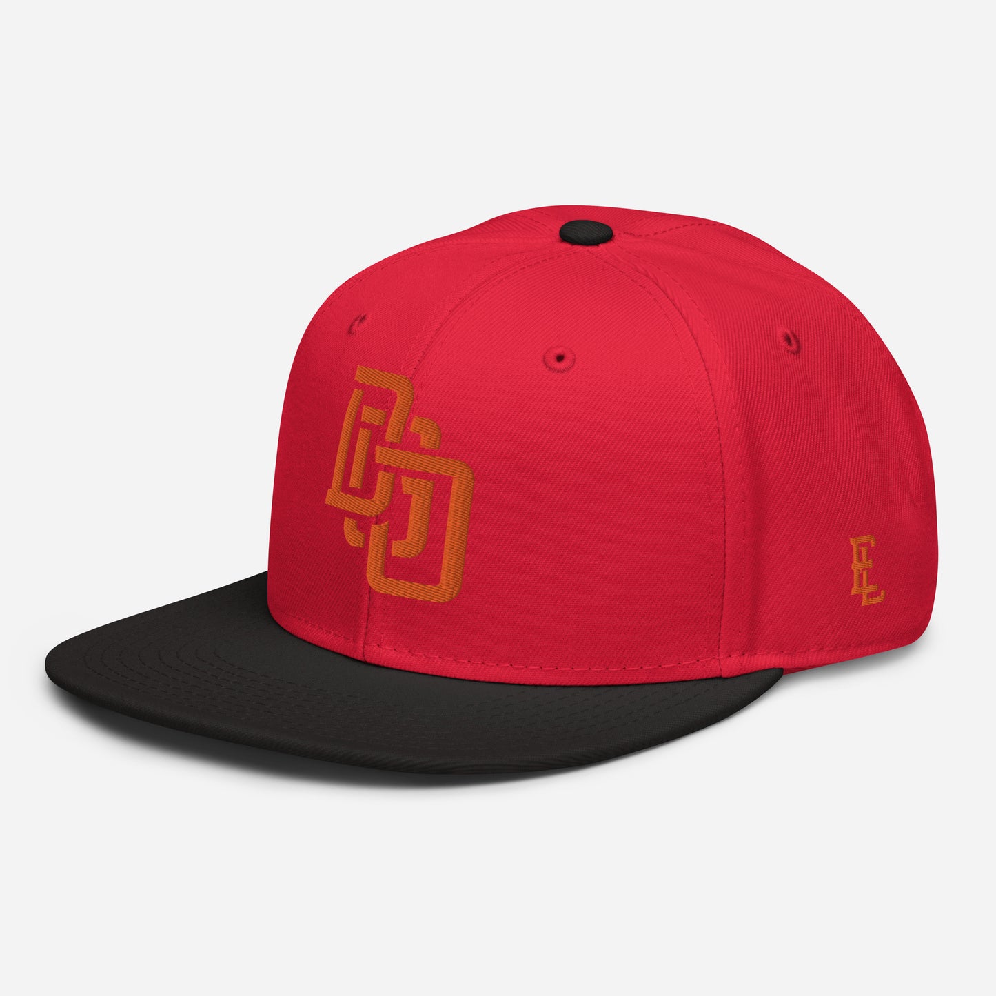"DGO" Snapback | Otto Cap 125-978 | E Luna Brand ESSENTIAL Duocrest 2 Orange Thread Logos: Front & Left