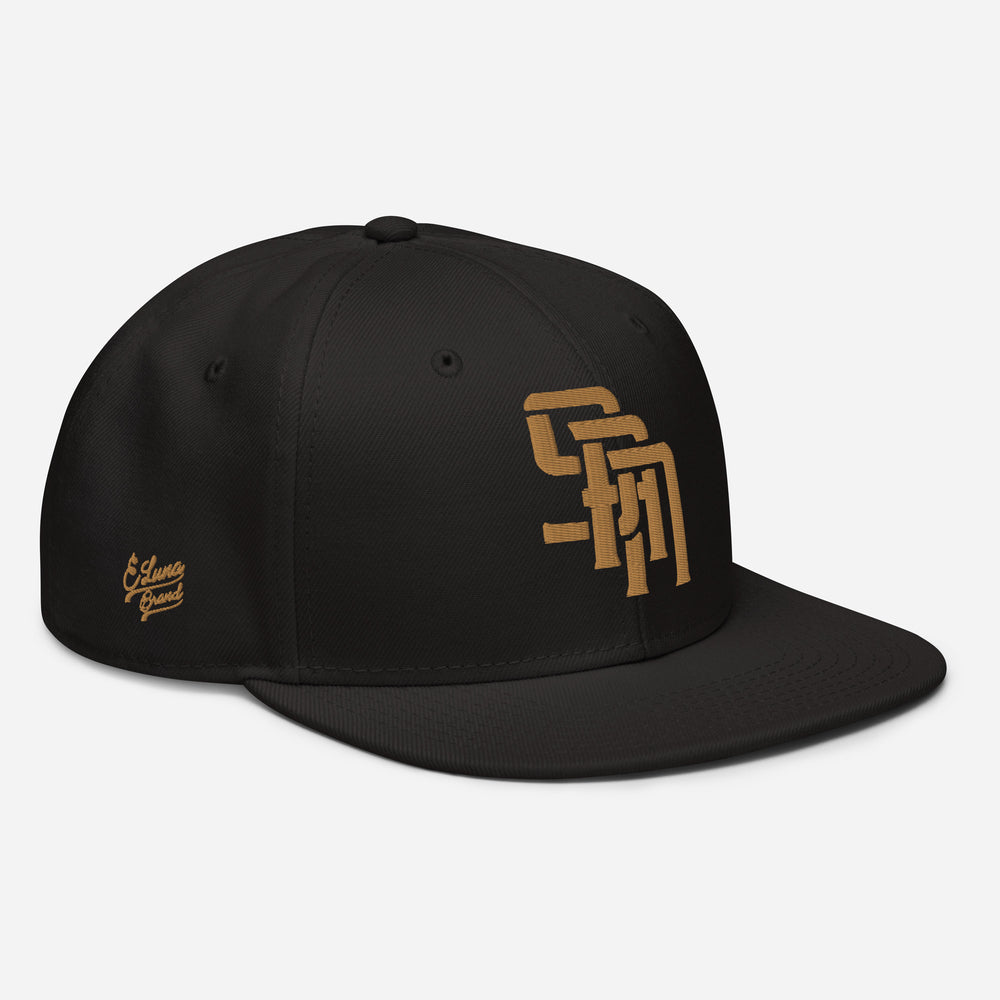 Boné "SAN" Snapback | E Luna Brand PREMIUM | 4 Logotipos em Fio de Ouro Antigo | Edição 3D Puff
