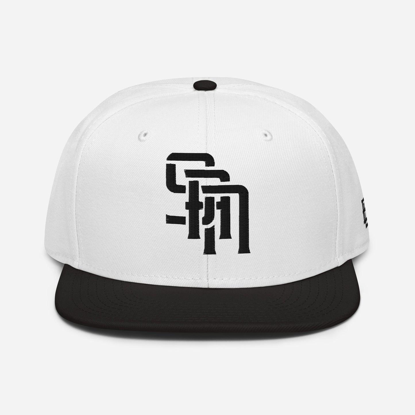 "SAN" Snapback | Otto Cap 125-978 | E Luna Brand ESSENTIAL Duocrest 2 Black Thread Logos: Front & Left