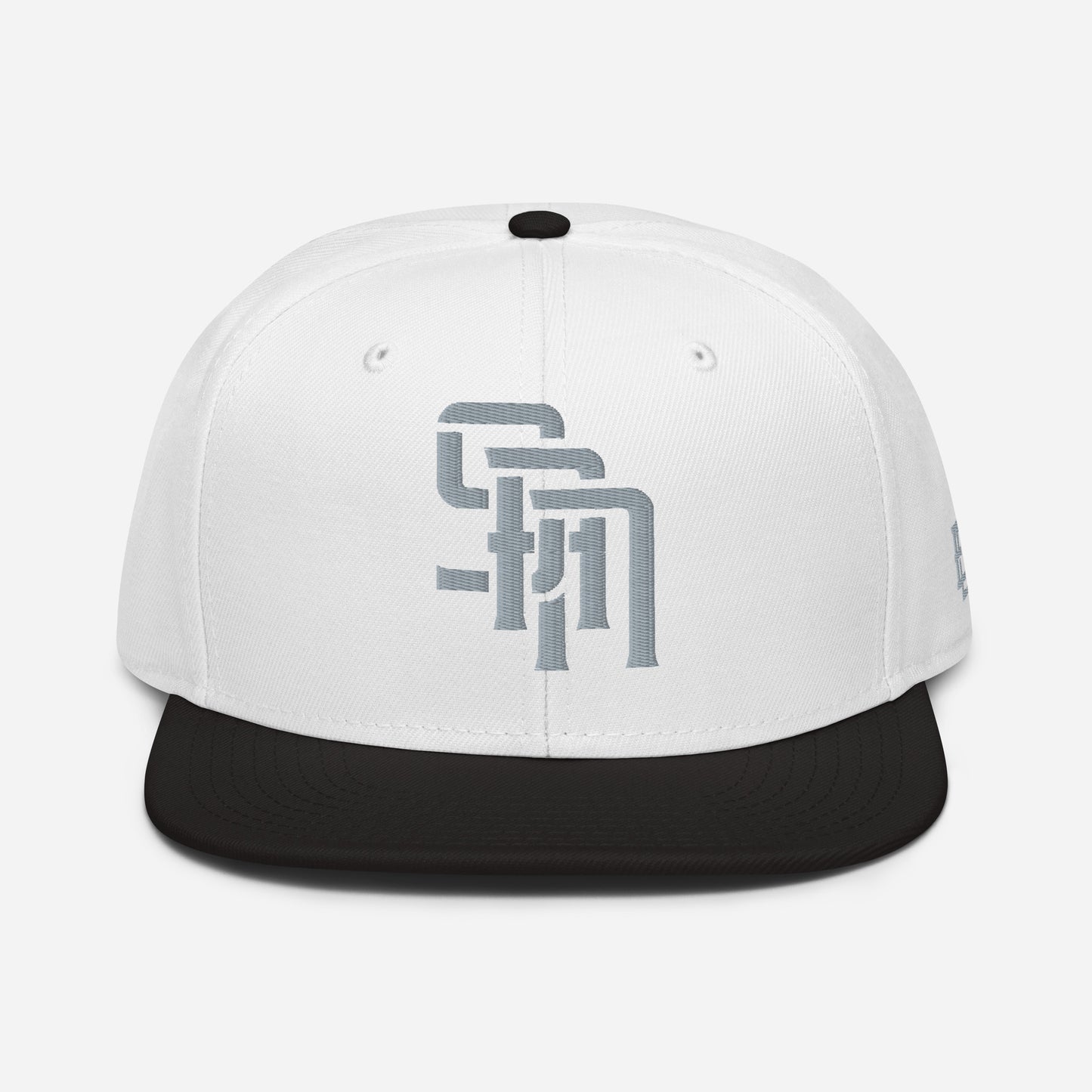 "SAN" Snapback | Otto Cap 125-978 | E Luna Brand ESSENTIAL Duocrest 2 Grey Thread Logos: Front & Left