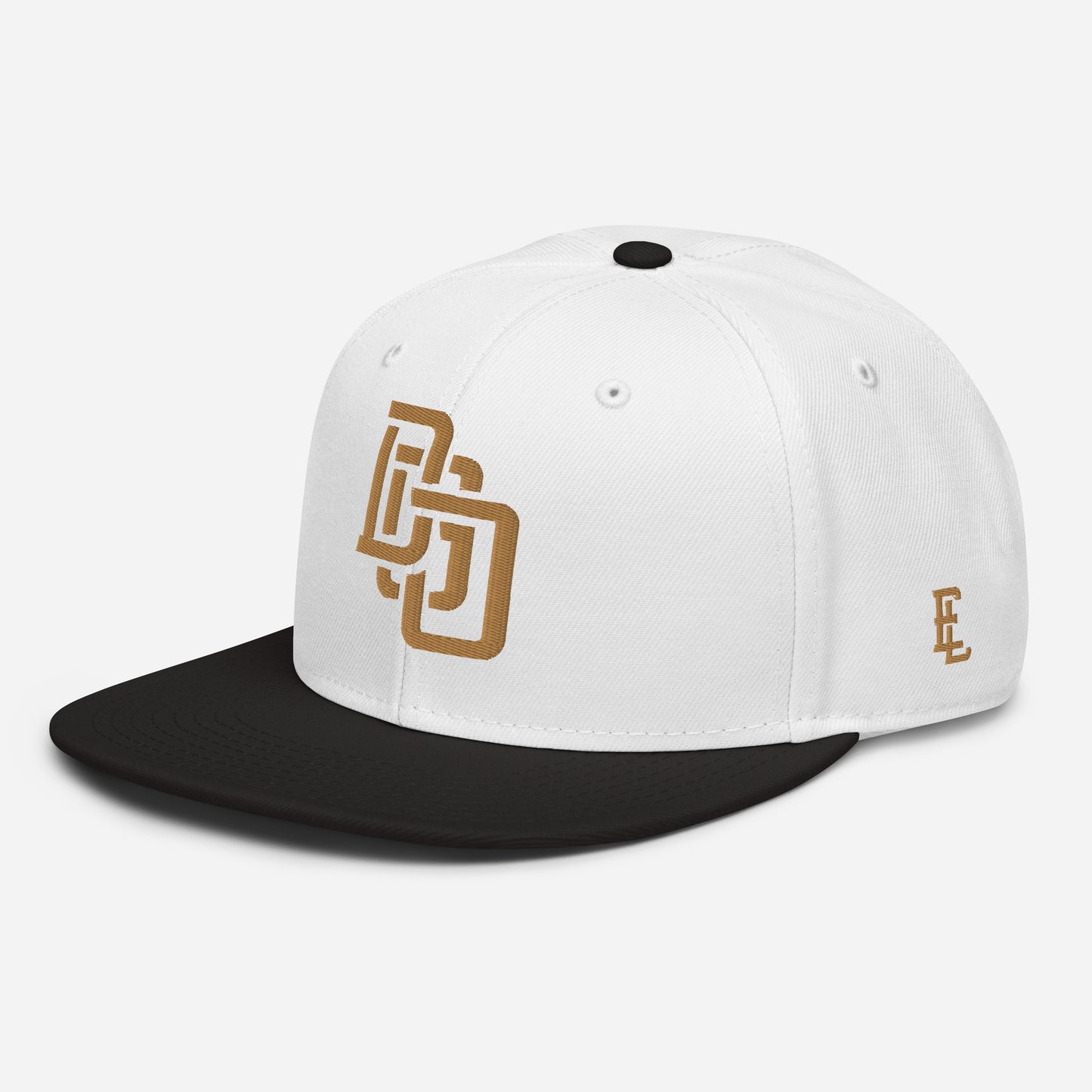 "DGO" Snapback | Otto Cap 125-978 | E Luna Brand ESSENTIAL Duocrest 2 Old Gold Thread Logos: Front & Left