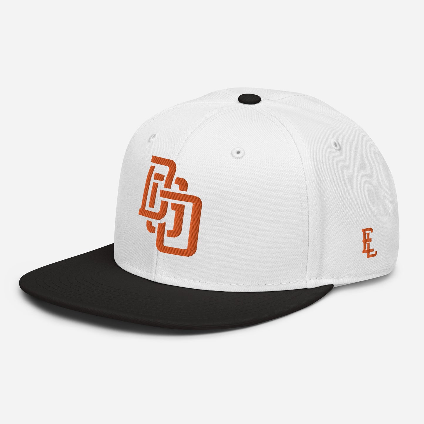"DGO" Snapback | Otto Cap 125-978 | E Luna Brand ESSENTIAL Duocrest 2 Orange Thread Logos: Front & Left