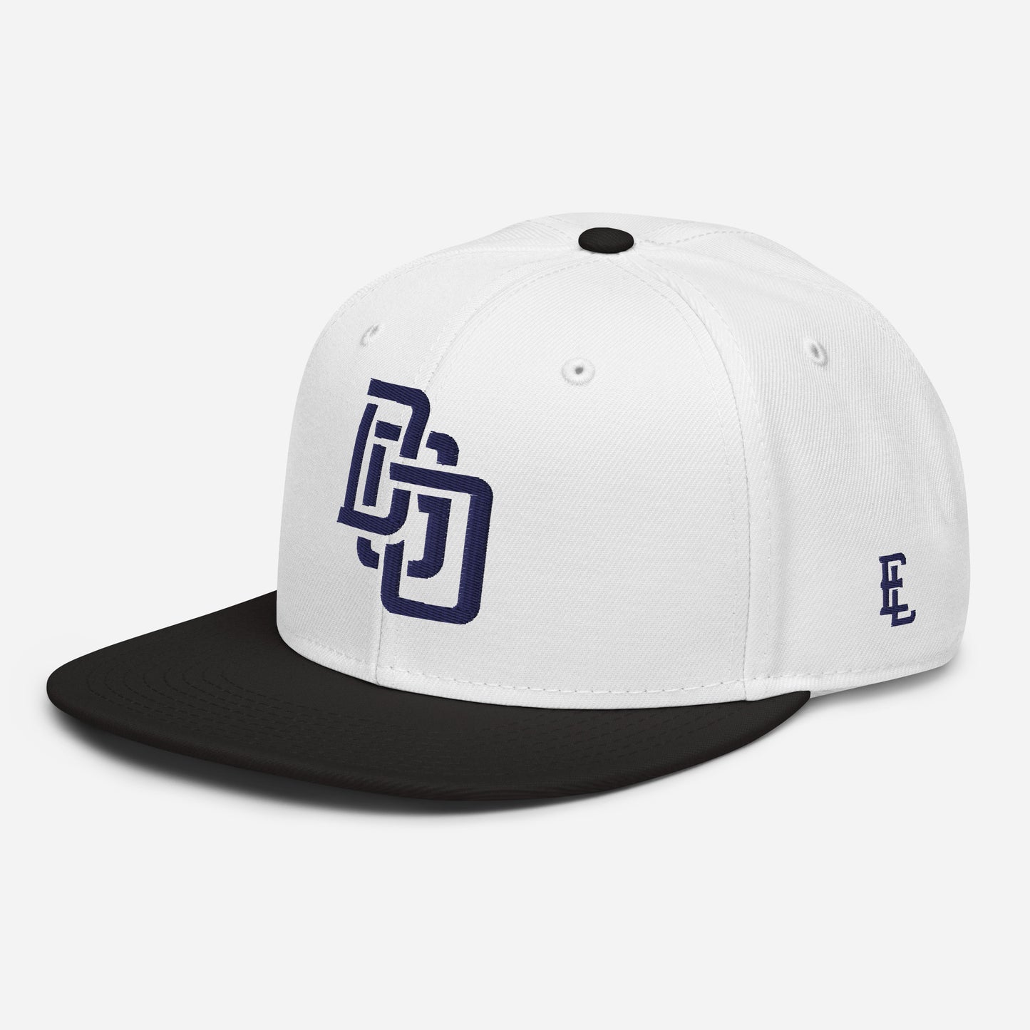 "DGO" Snapback | Otto Cap 125-978 | E Luna Brand ESSENTIAL Duocrest 2 Navy Thread Logos: Front & Left